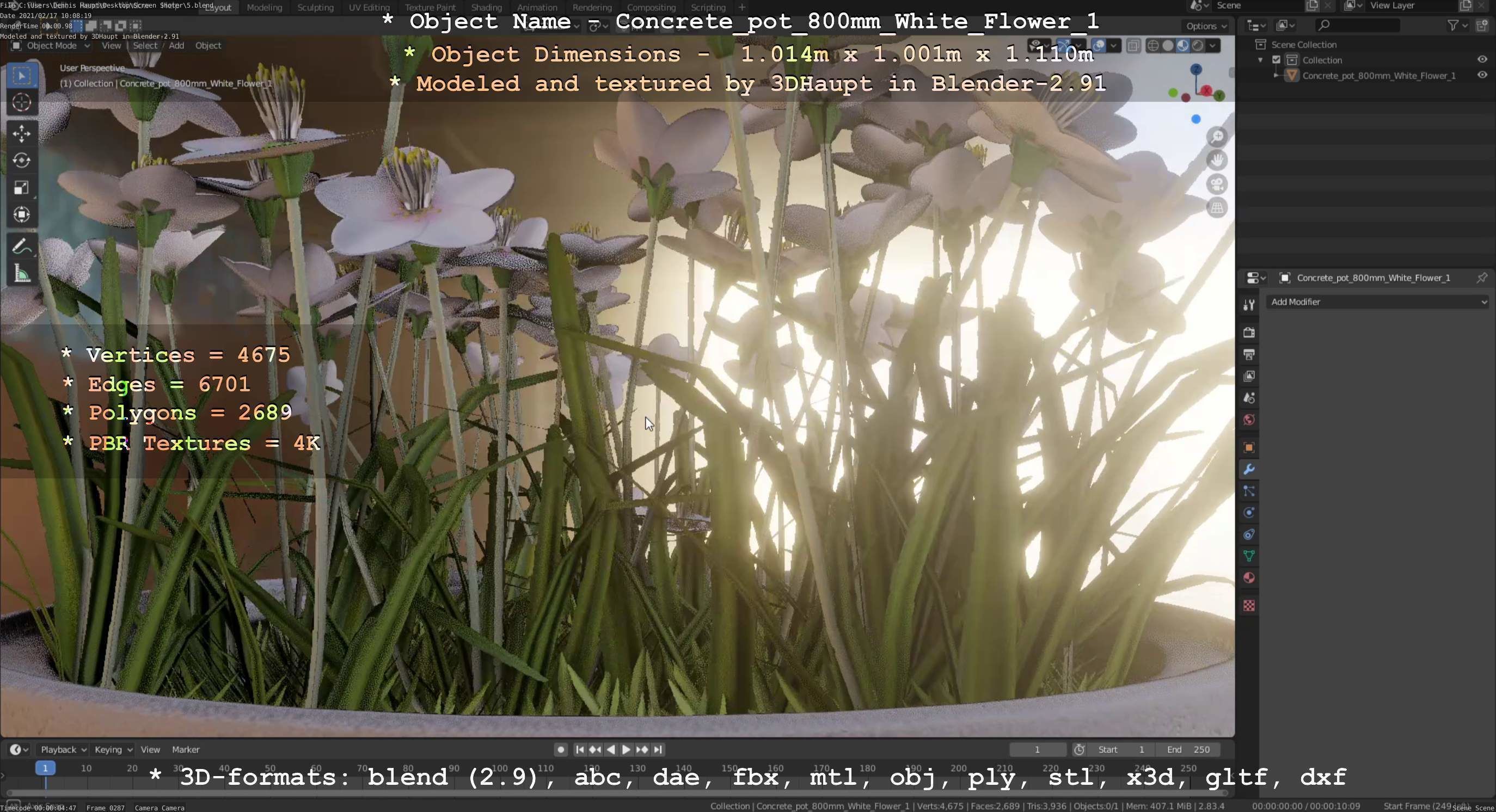 Concrete Pipe Pots With White Flowers 3D Model Collection_26