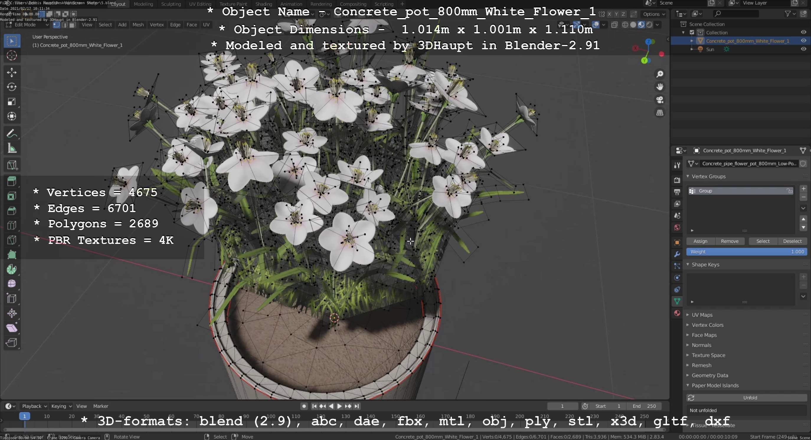 Concrete Pipe Pots With White Flowers 3D Model Collection_40