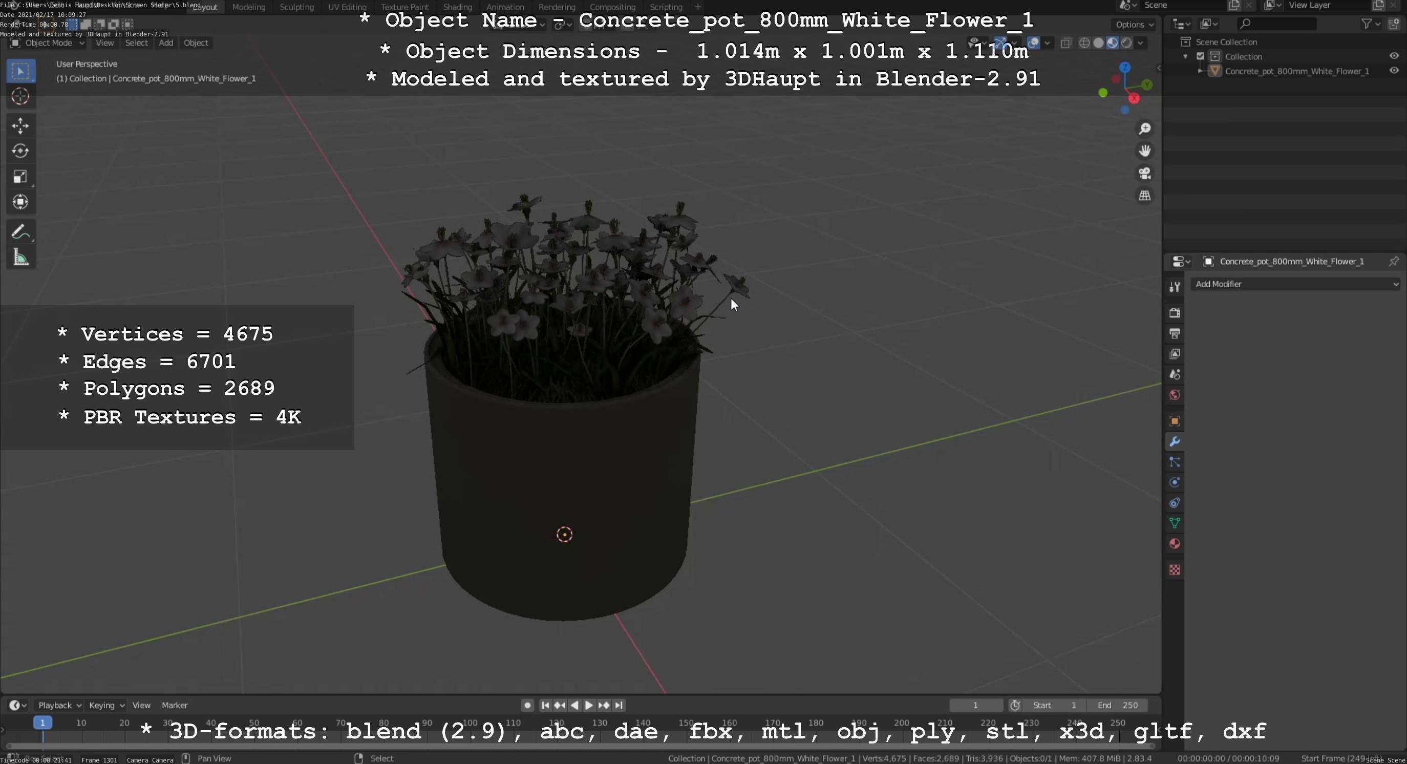 Concrete Pipe Pots With White Flowers 3D Model Collection_16