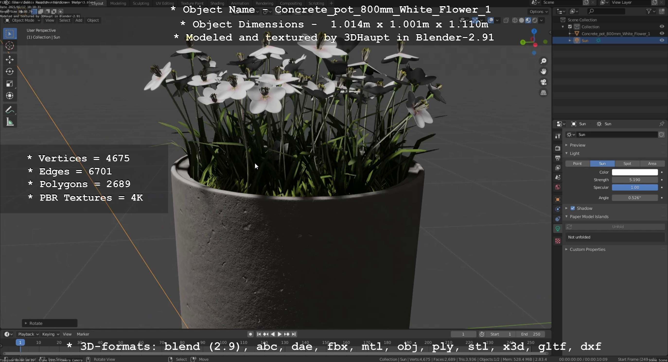 Concrete Pipe Pots With White Flowers 3D Model Collection_25