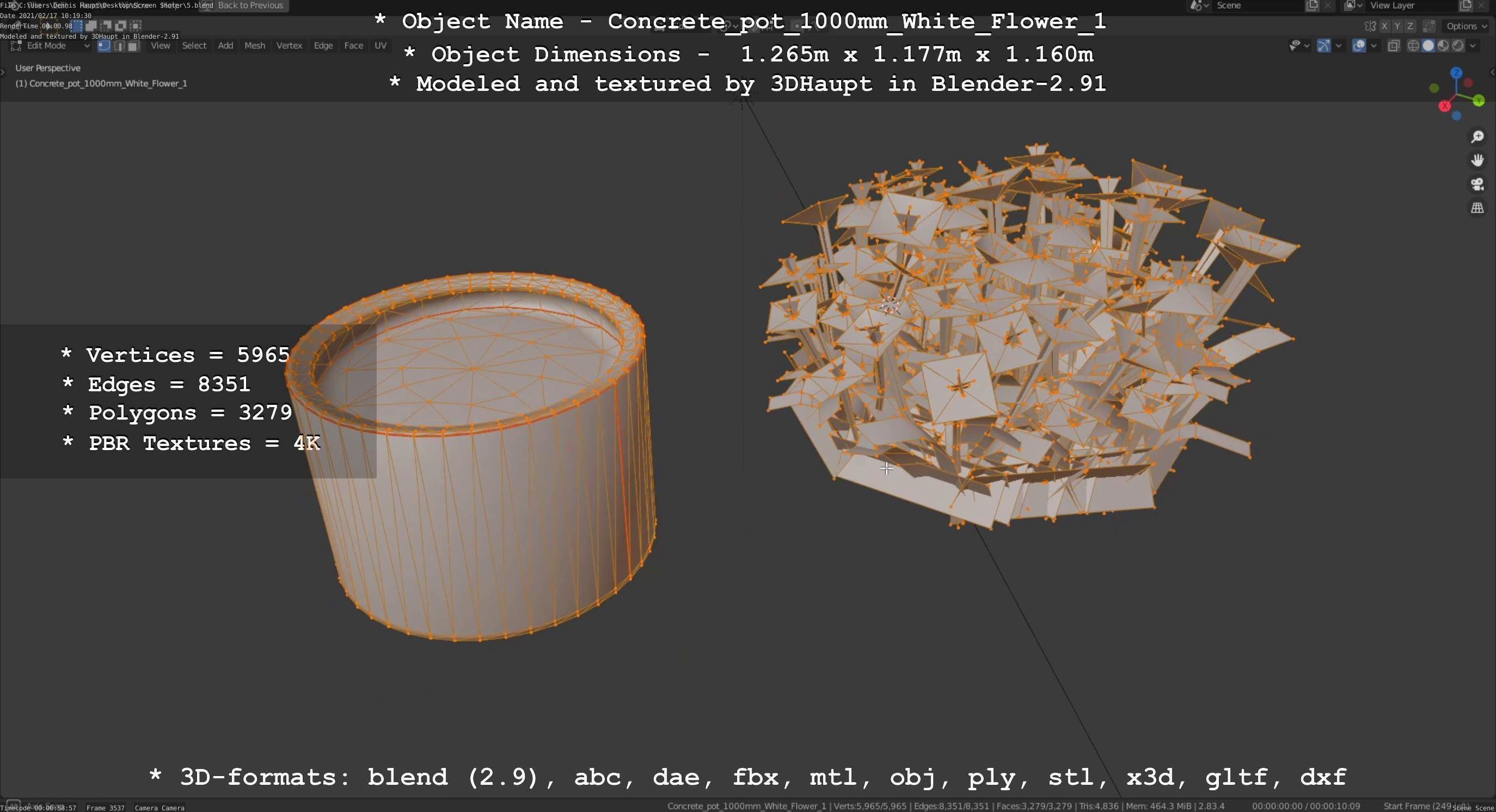 Concrete Pipe Pots With White Flowers 3D Model Collection_75