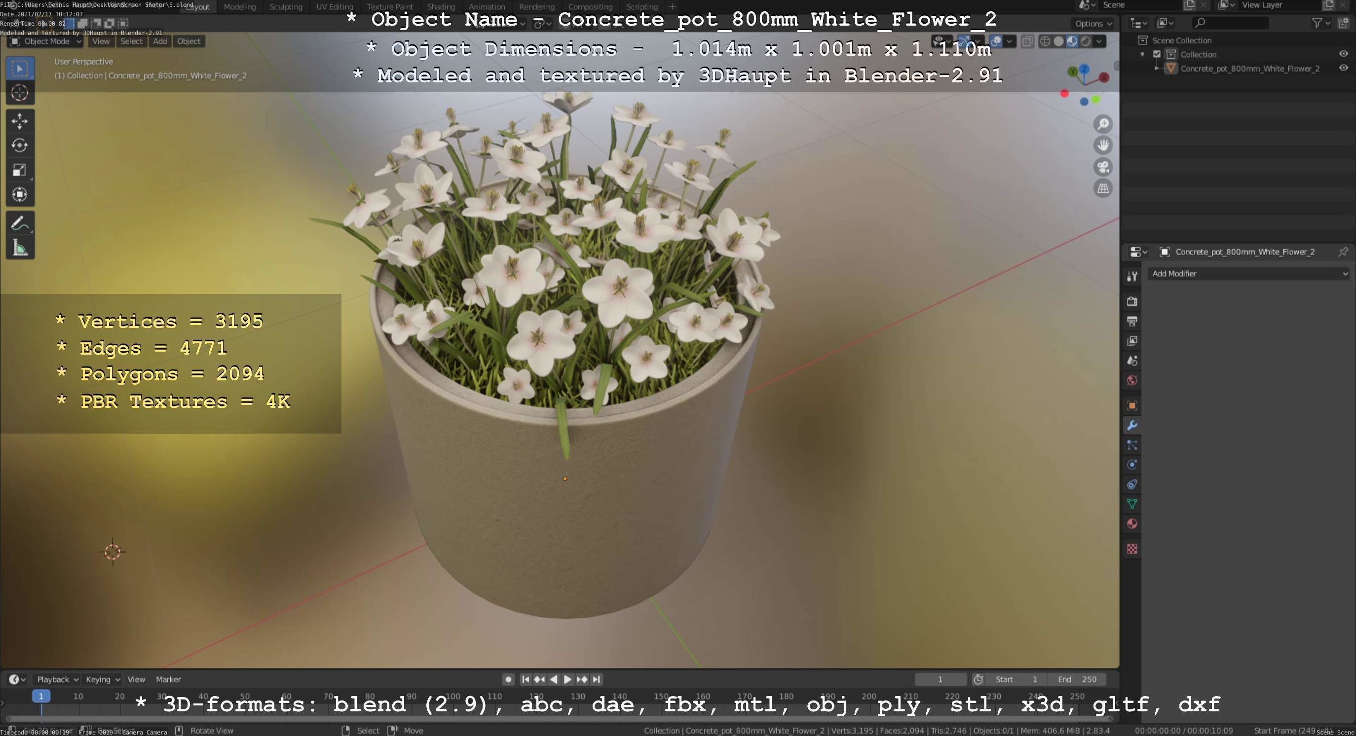 Concrete Pipe Pots With White Flowers 3D Model Collection_54