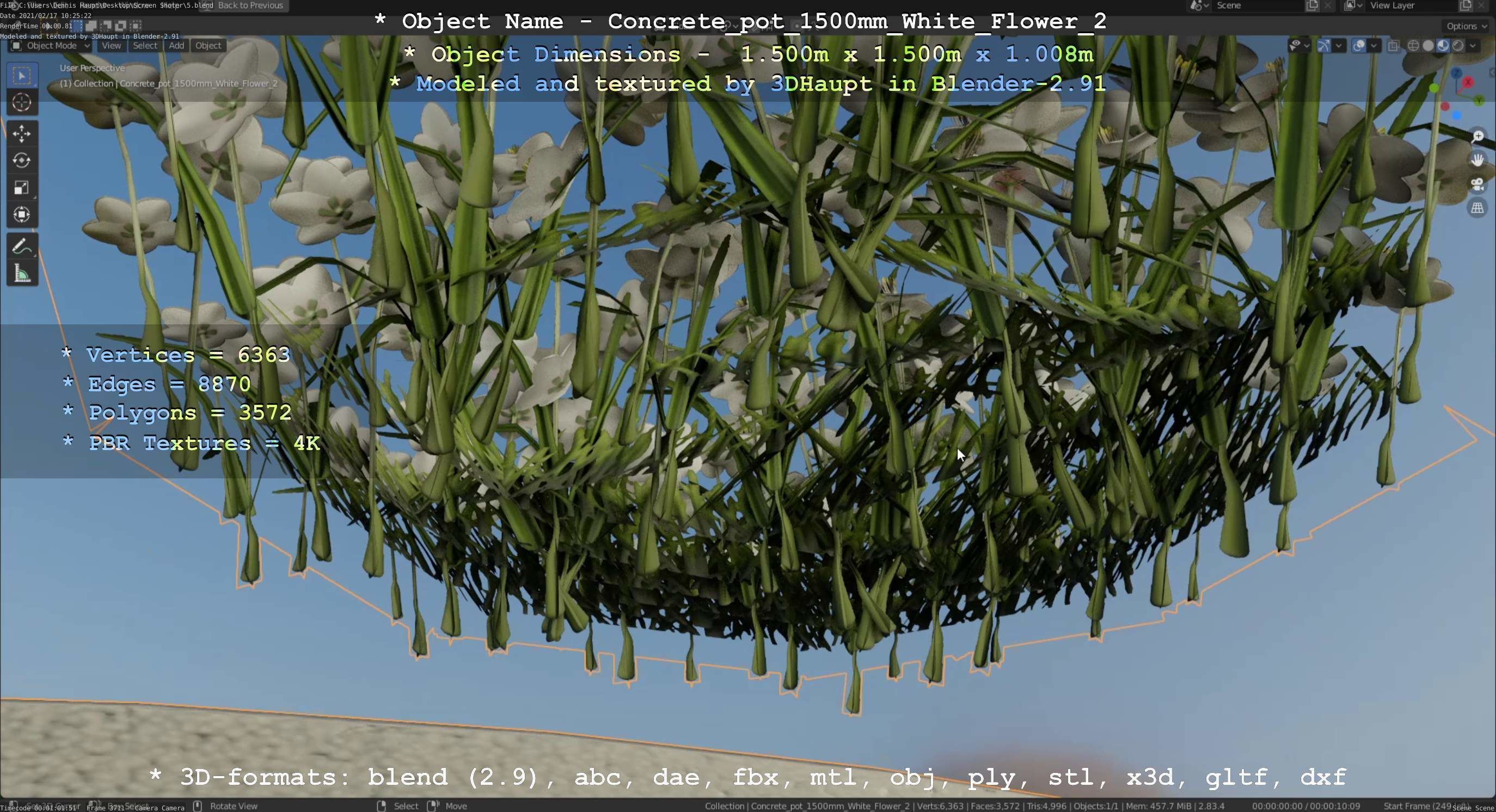 Concrete Pipe Pots With White Flowers 3D Model Collection_133