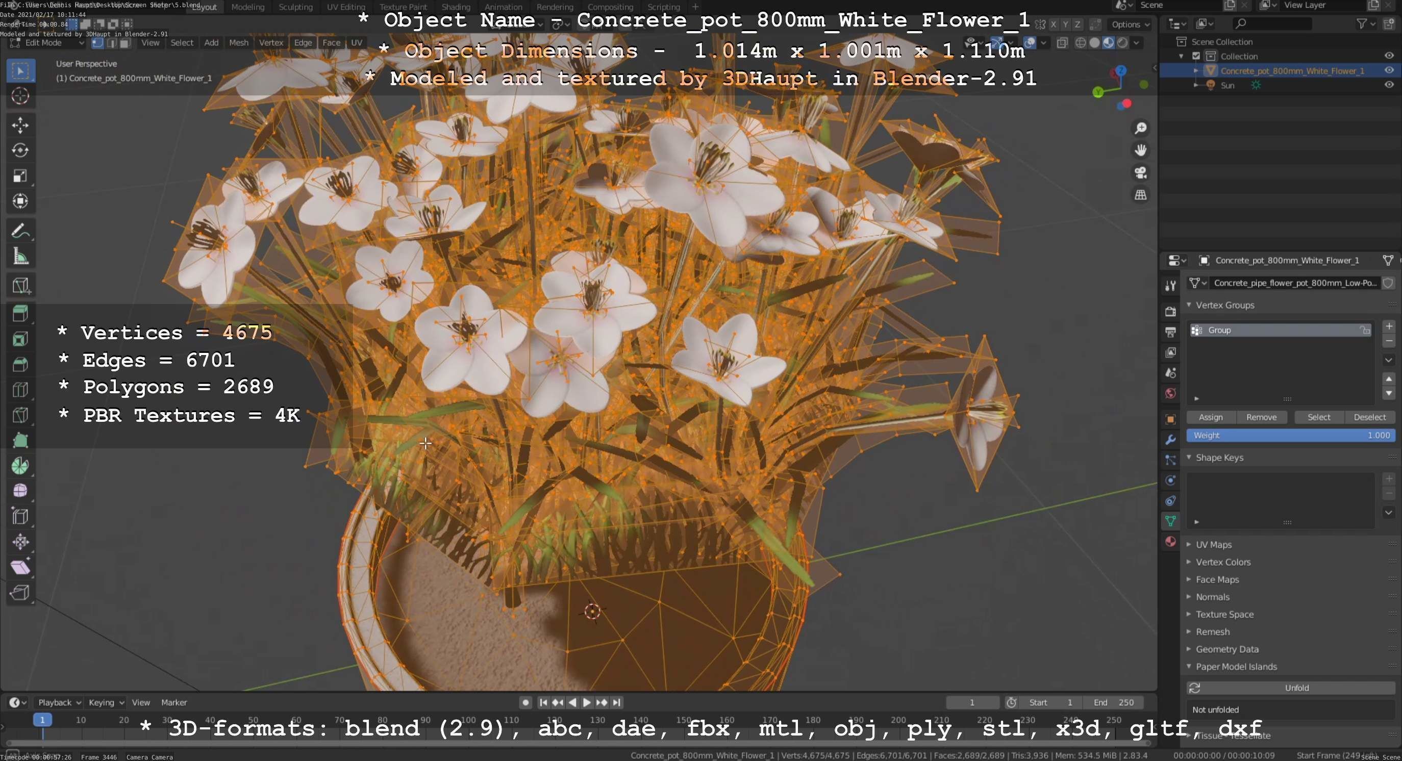 Concrete Pipe Pots With White Flowers 3D Model Collection_27