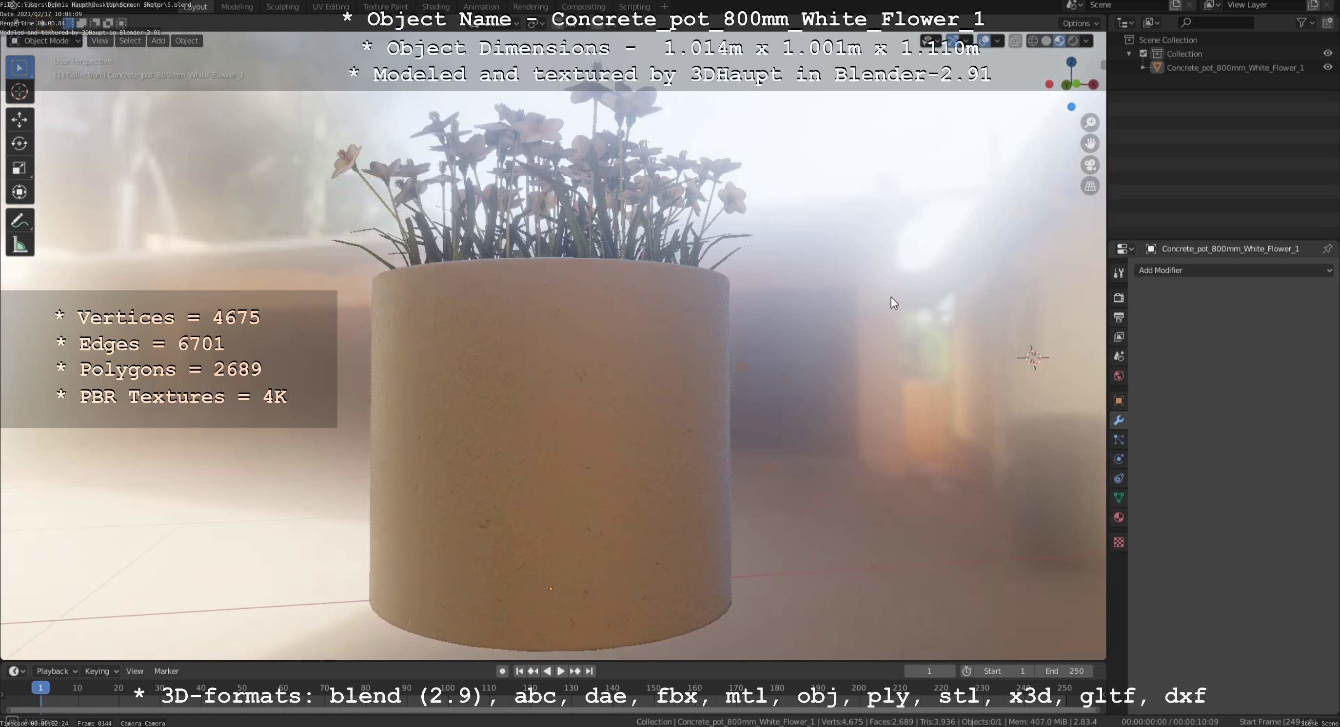 Concrete Pipe Pots With White Flowers 3D Model Collection_13