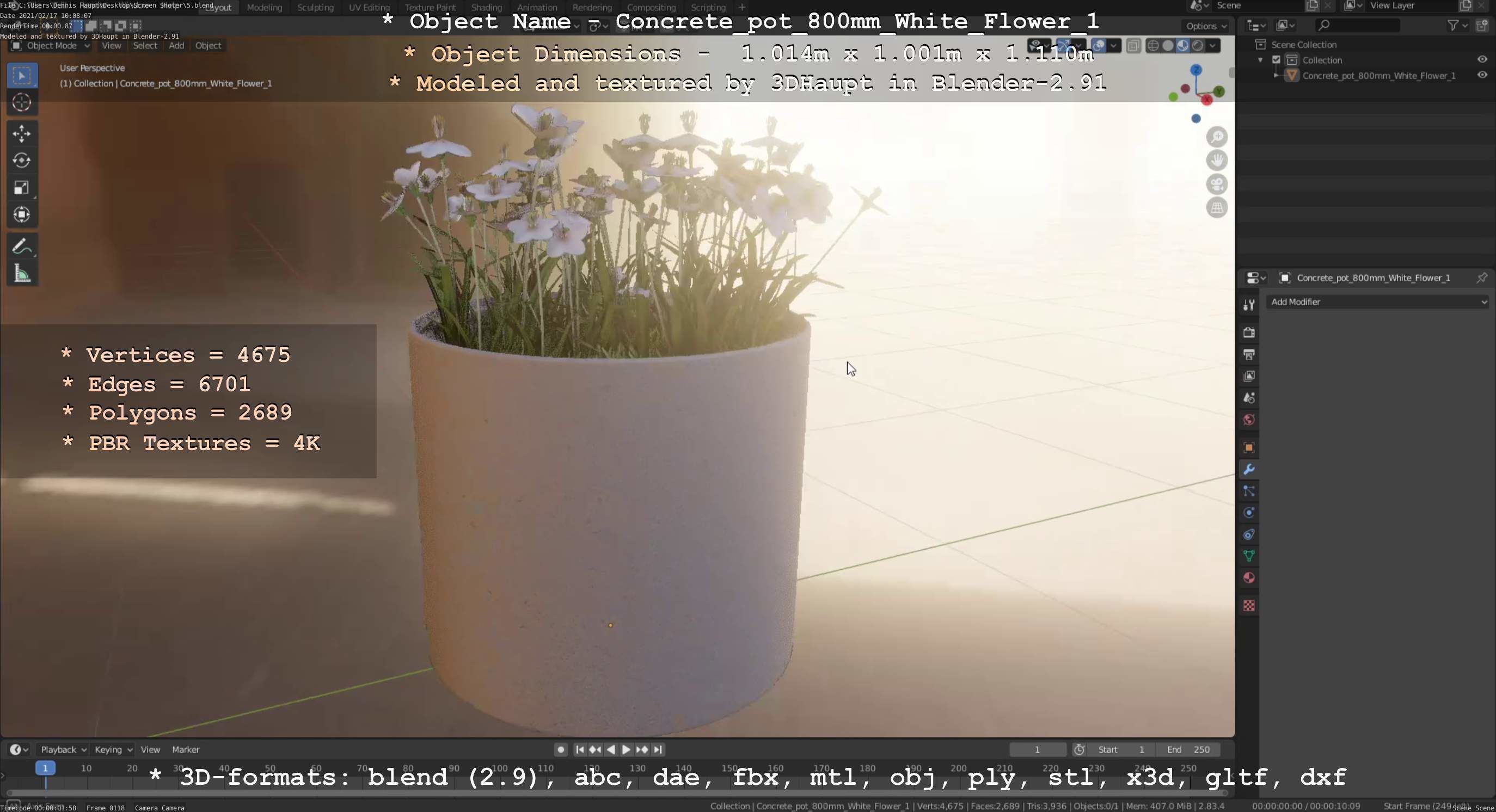 Concrete Pipe Pots With White Flowers 3D Model Collection_14