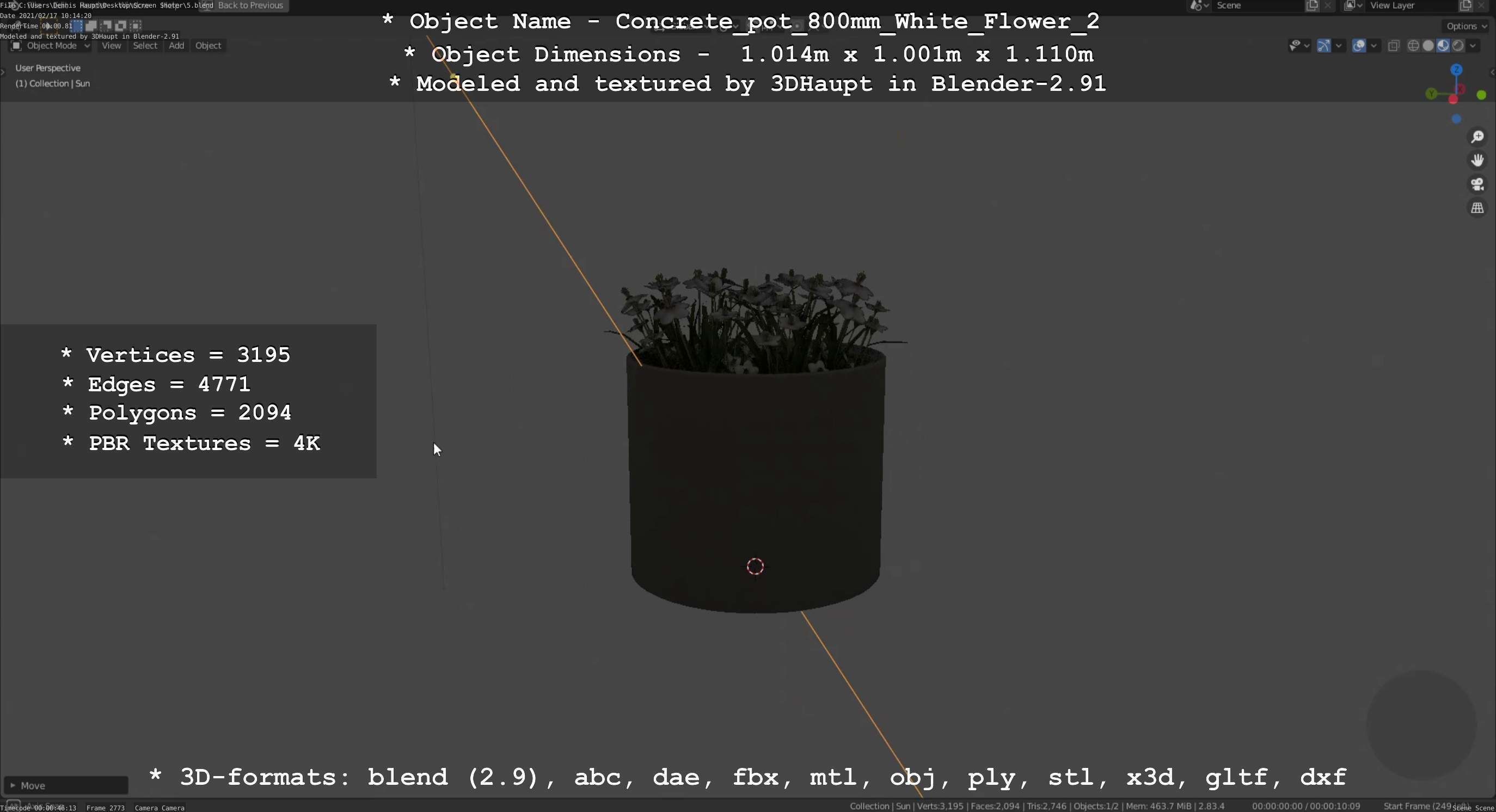 Concrete Pipe Pots With White Flowers 3D Model Collection_49