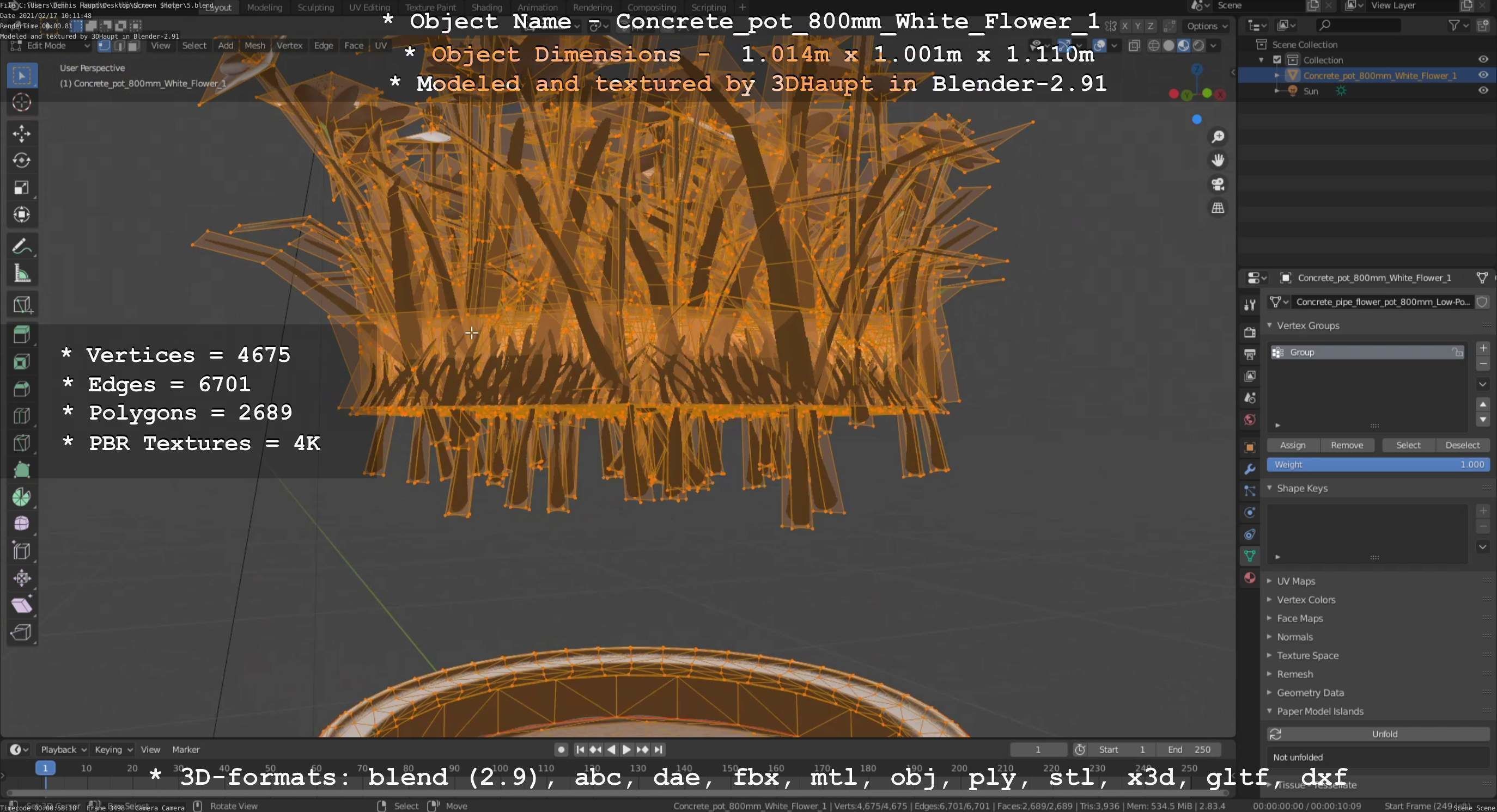 Concrete Pipe Pots With White Flowers 3D Model Collection_39