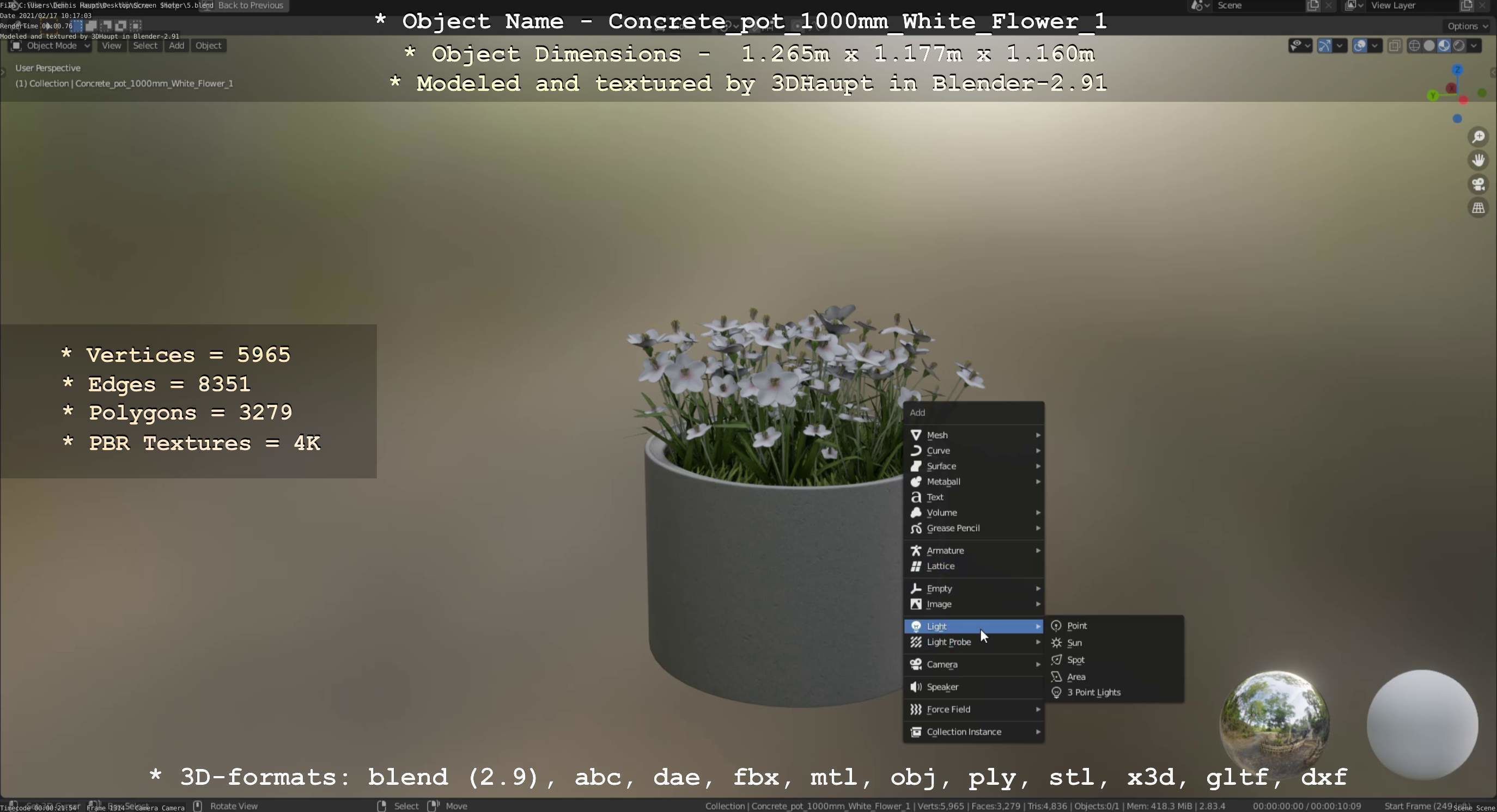 Concrete Pipe Pots With White Flowers 3D Model Collection_74