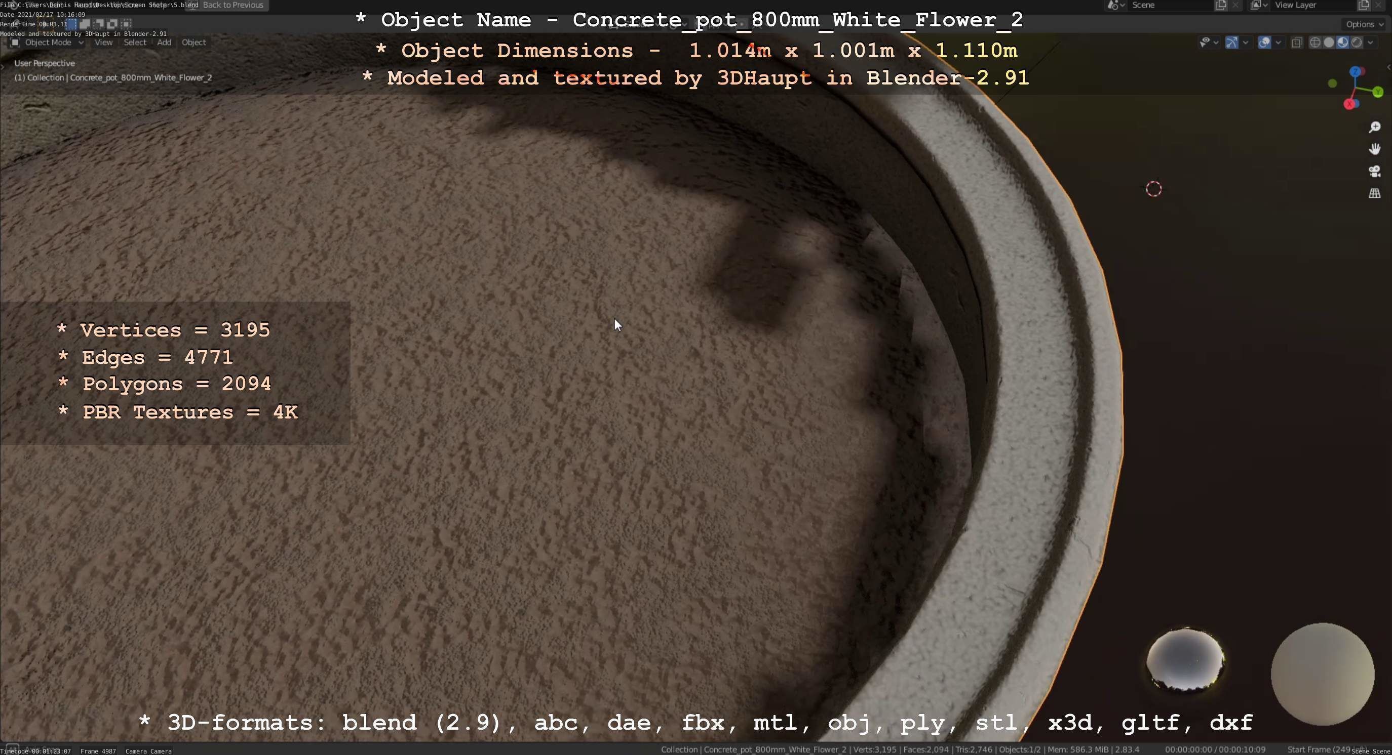 Concrete Pipe Pots With White Flowers 3D Model Collection_62