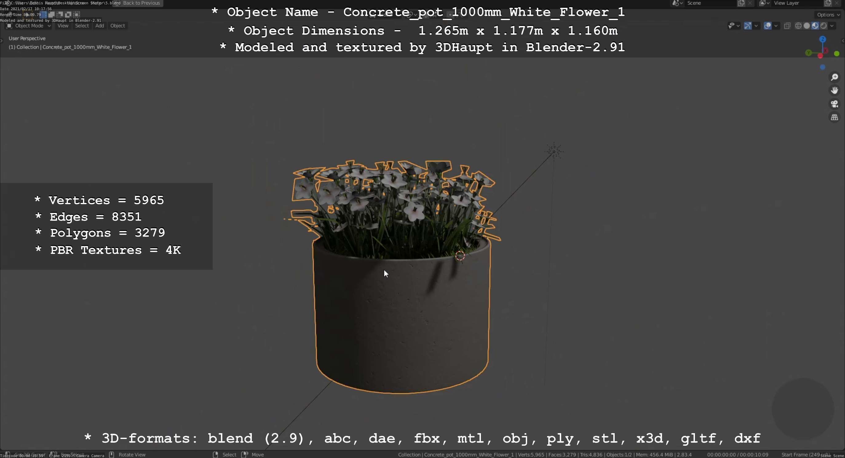 Concrete Pipe Pots With White Flowers 3D Model Collection_78