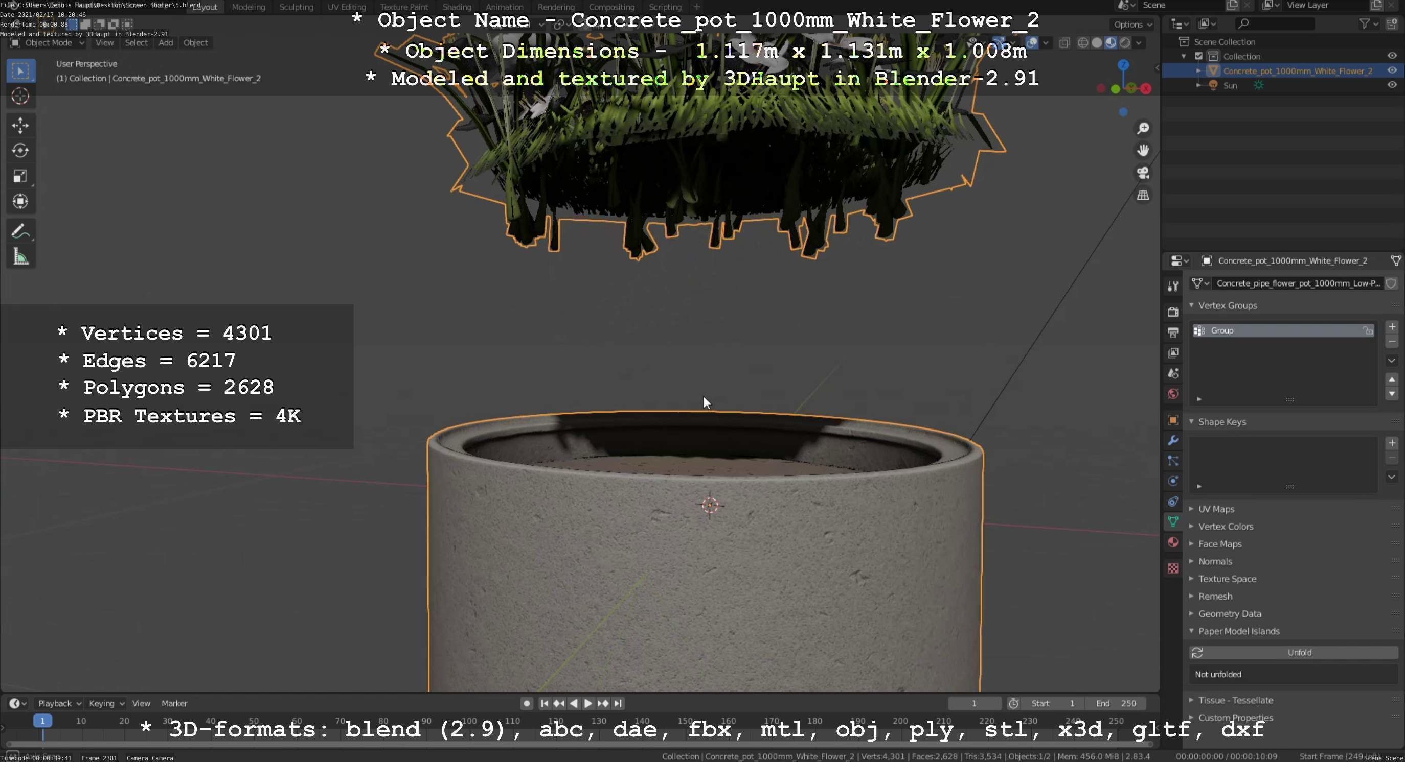 Concrete Pipe Pots With White Flowers 3D Model Collection_90