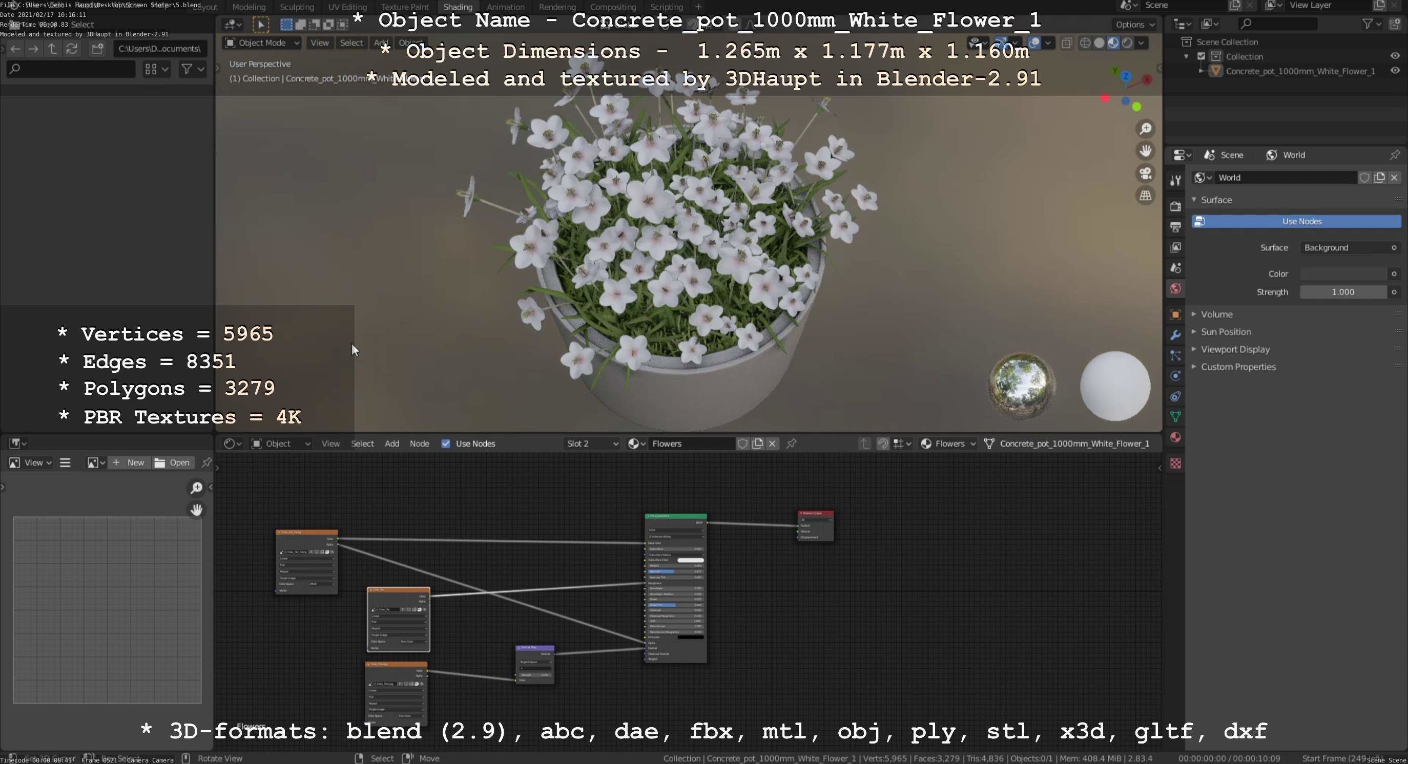Concrete Pipe Pots With White Flowers 3D Model Collection_84