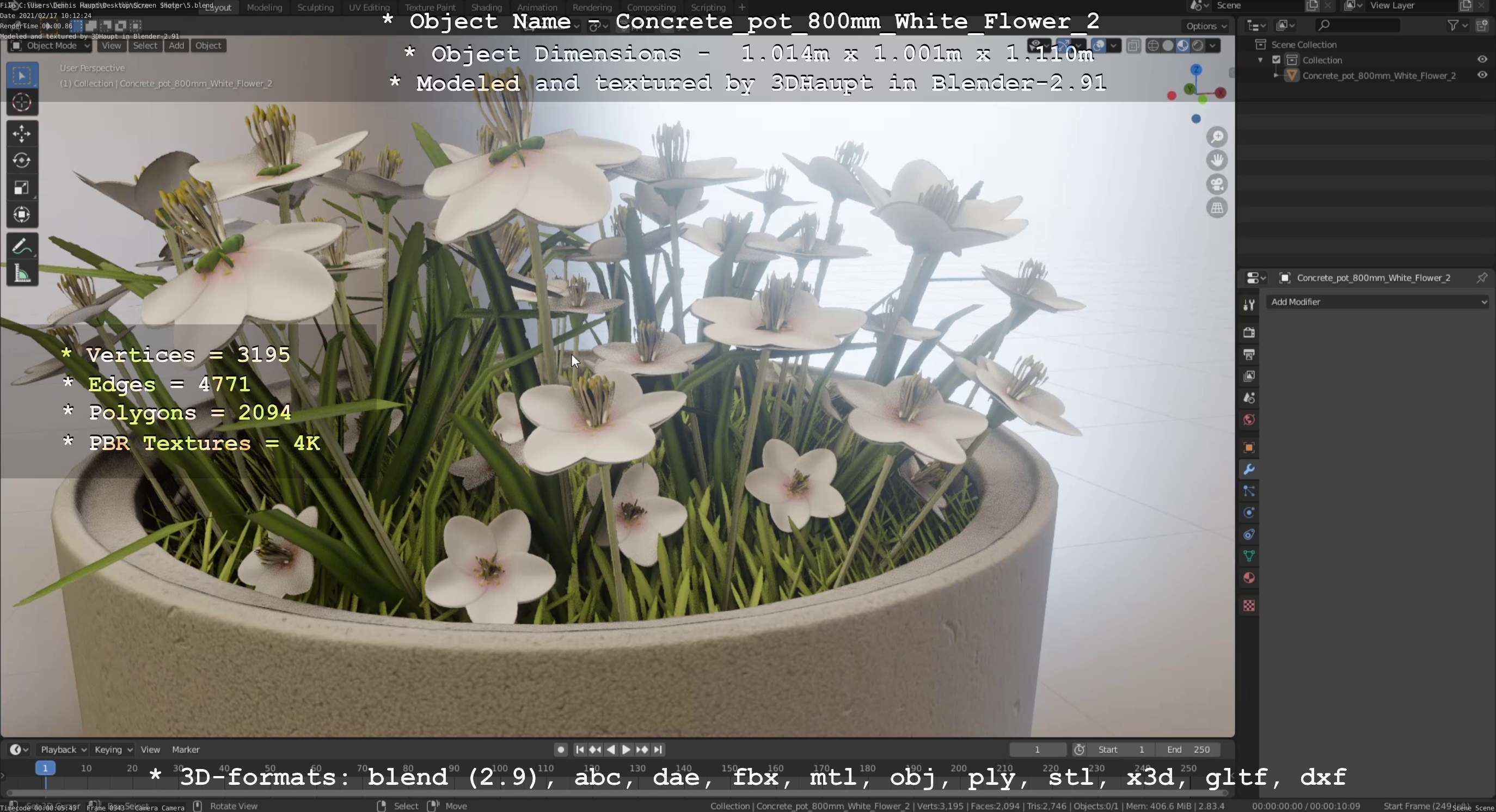 Concrete Pipe Pots With White Flowers 3D Model Collection_69