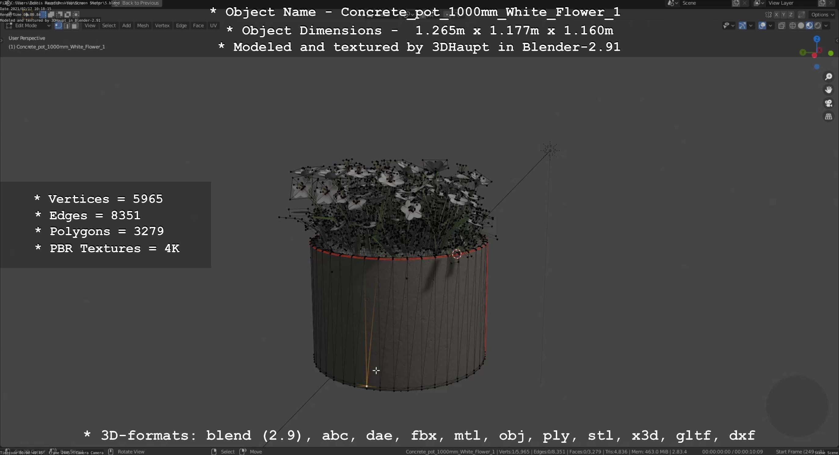 Concrete Pipe Pots With White Flowers 3D Model Collection_72
