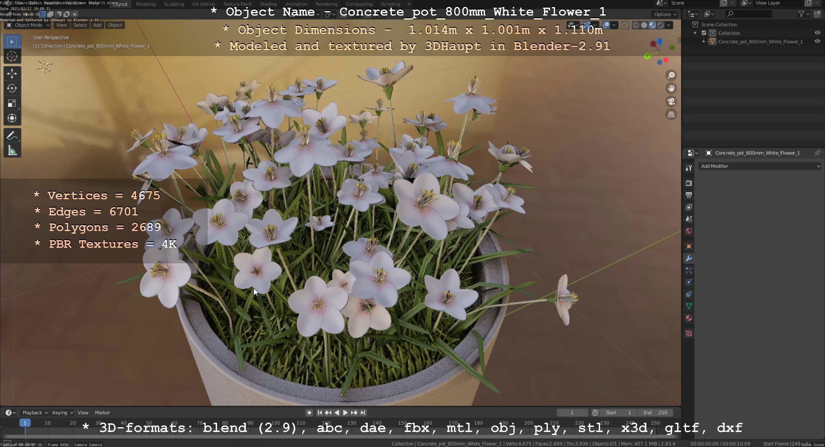 Concrete Pipe Pots With White Flowers 3D Model Collection_37