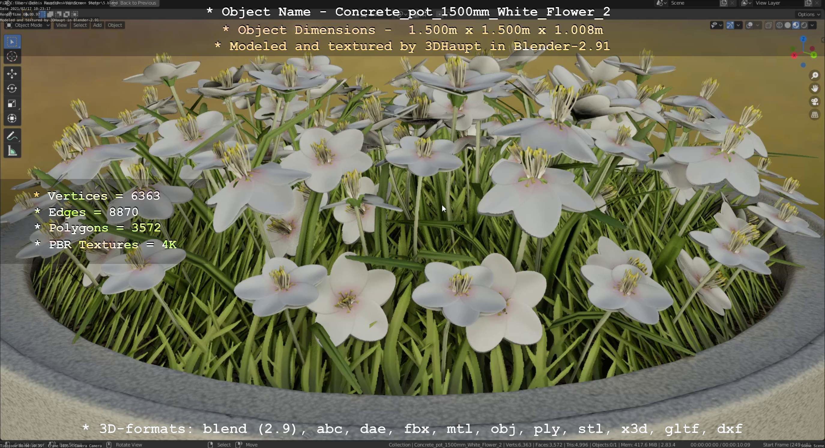 Concrete Pipe Pots With White Flowers 3D Model Collection_135