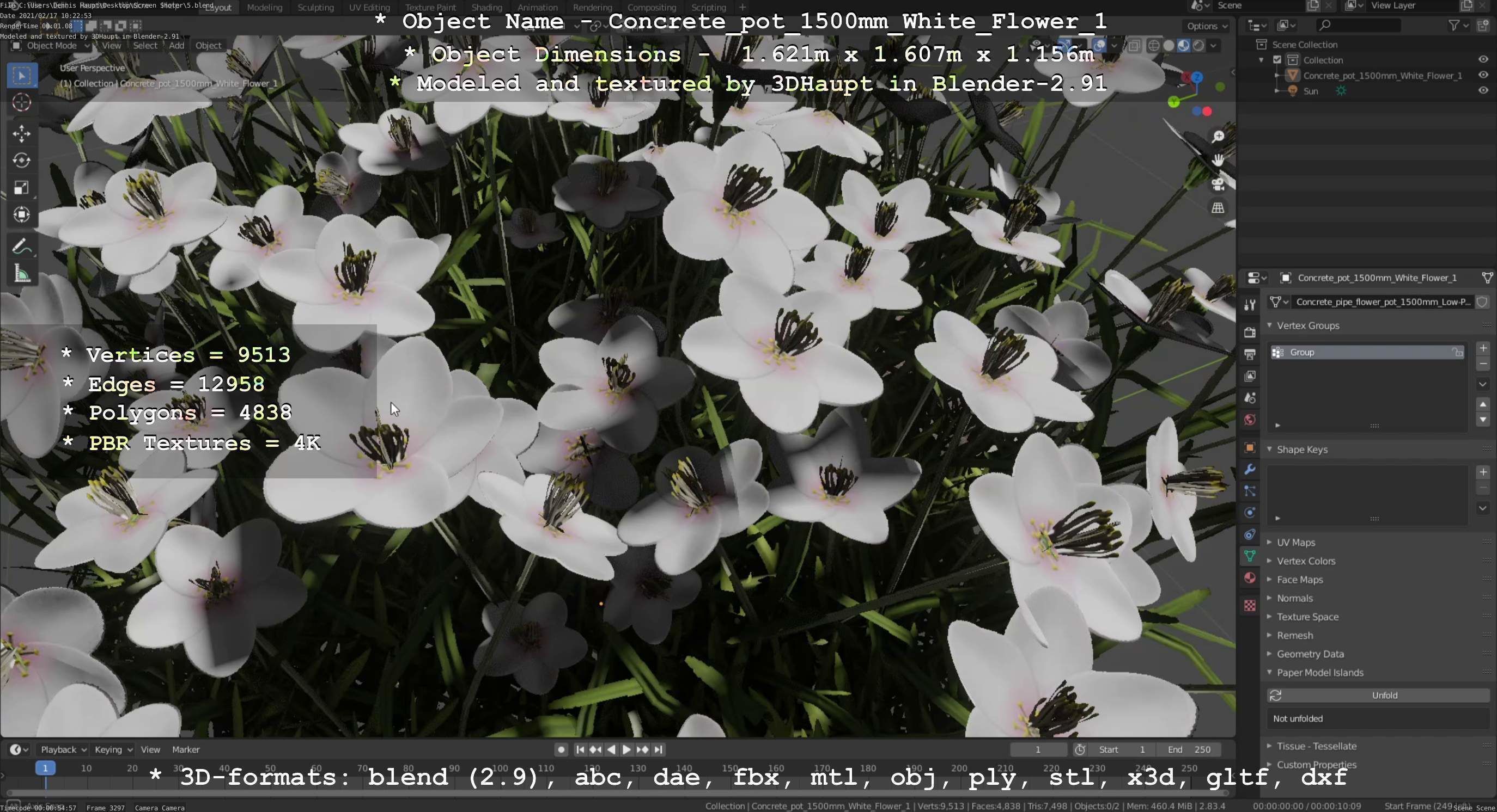 Concrete Pipe Pots With White Flowers 3D Model Collection_106