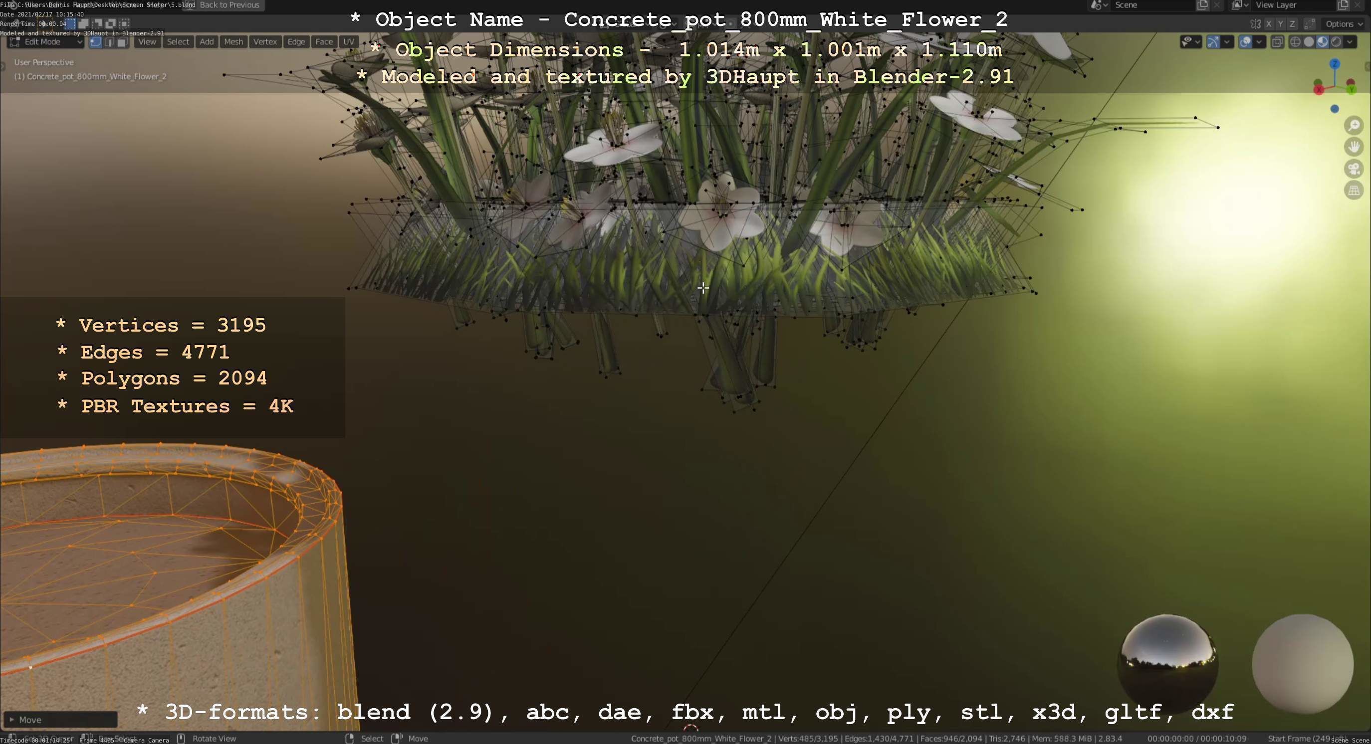 Concrete Pipe Pots With White Flowers 3D Model Collection_65