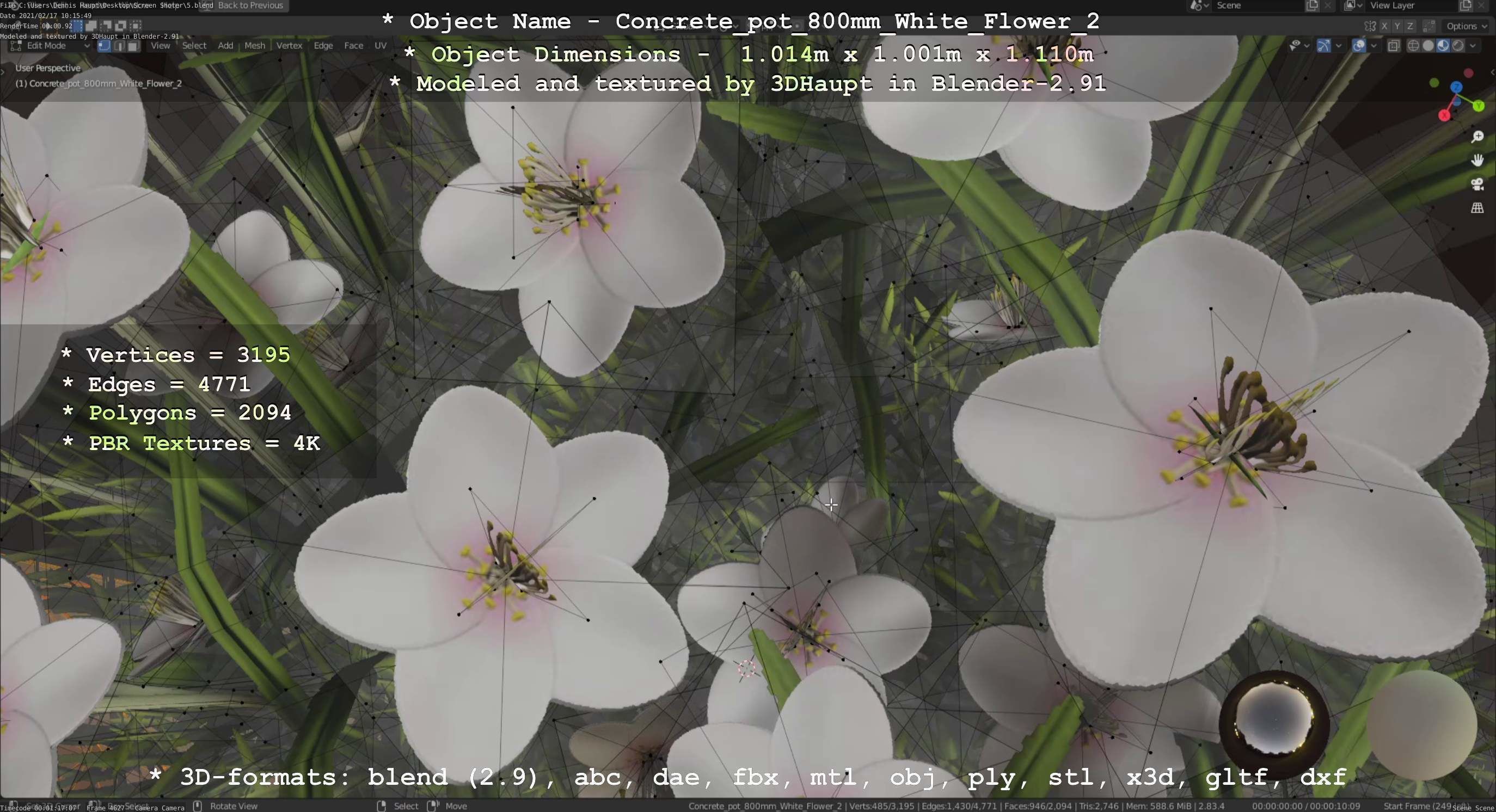 Concrete Pipe Pots With White Flowers 3D Model Collection_66