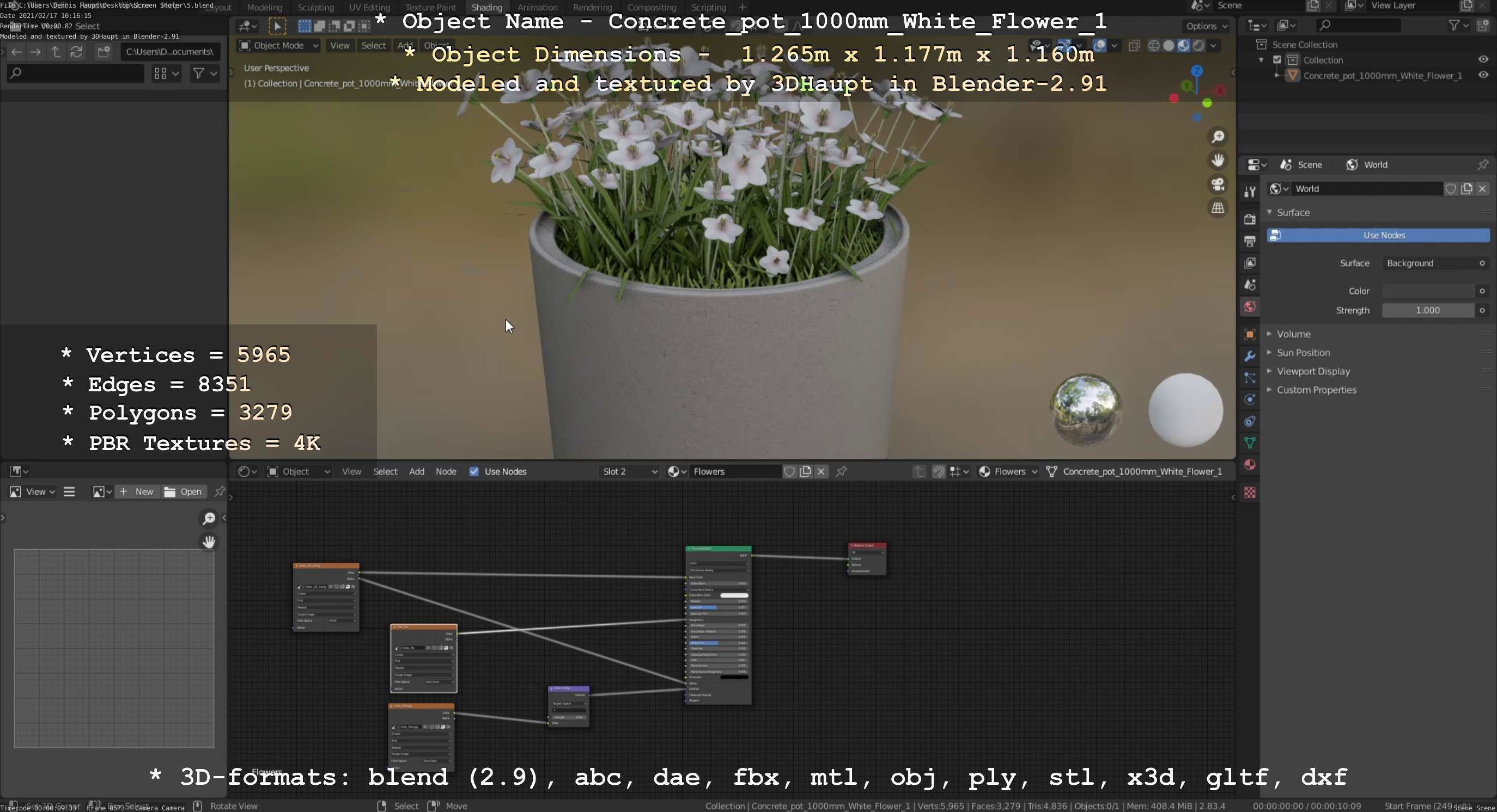 Concrete Pipe Pots With White Flowers 3D Model Collection_85