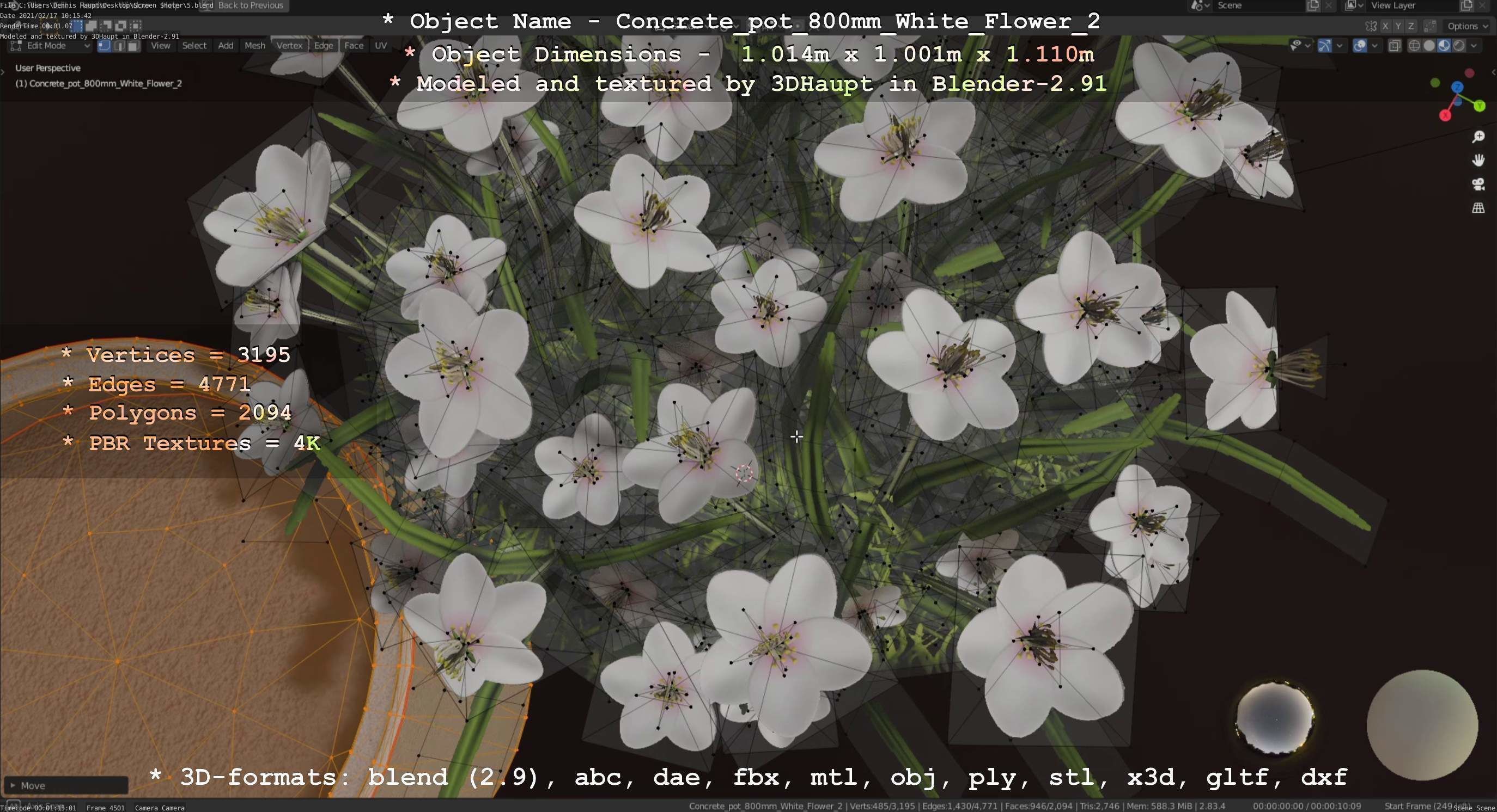 Concrete Pipe Pots With White Flowers 3D Model Collection_70