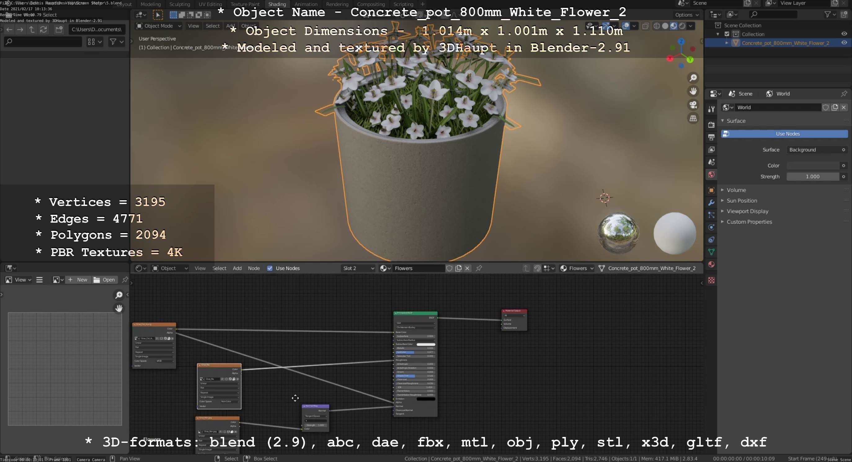Concrete Pipe Pots With White Flowers 3D Model Collection_58