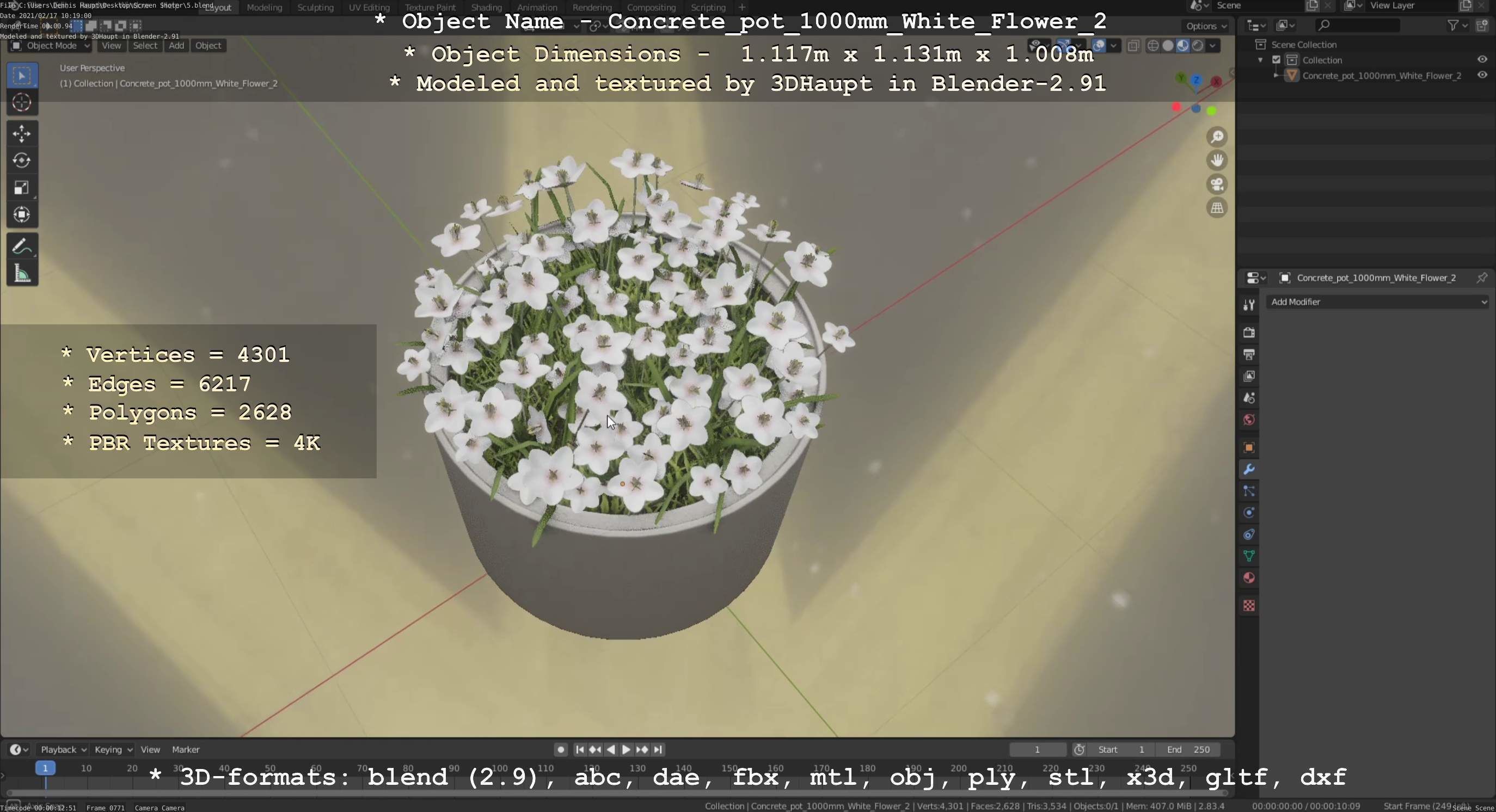 Concrete Pipe Pots With White Flowers 3D Model Collection_88