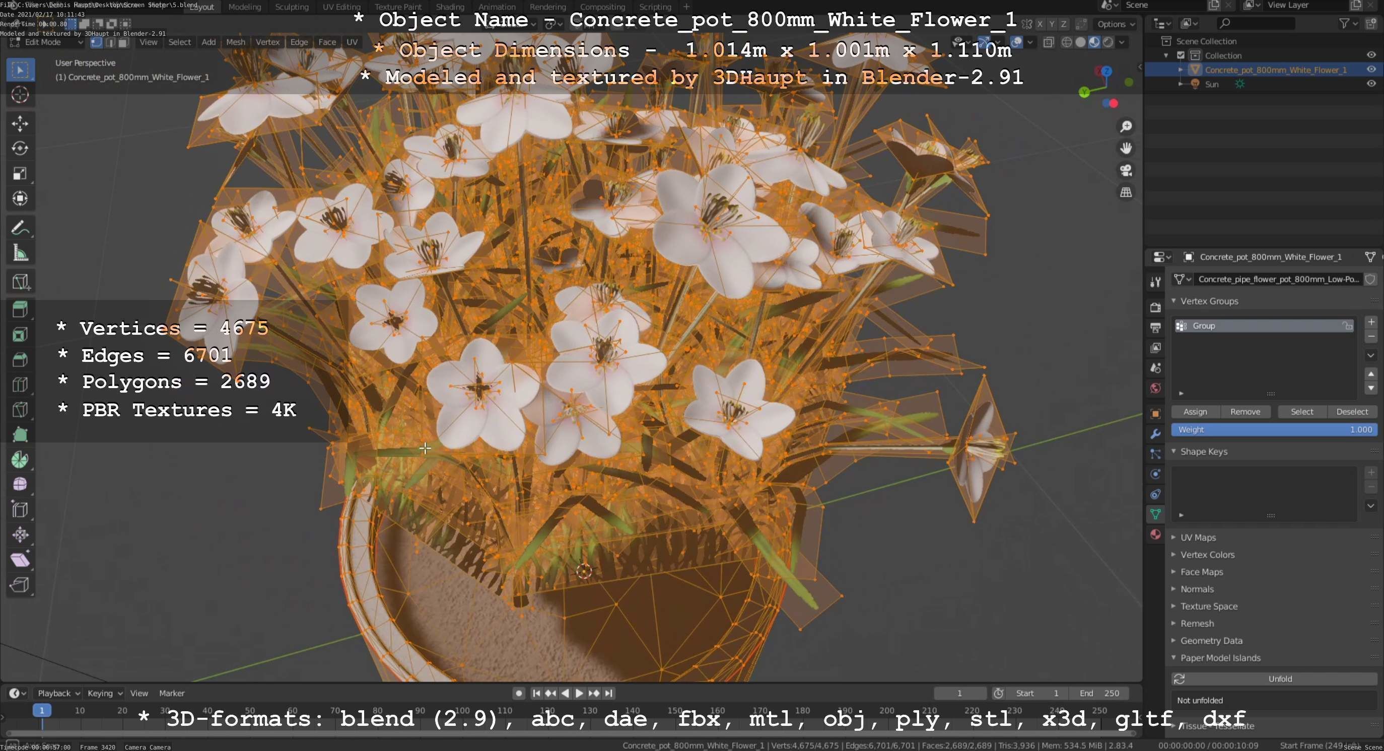 Concrete Pipe Pots With White Flowers 3D Model Collection_45