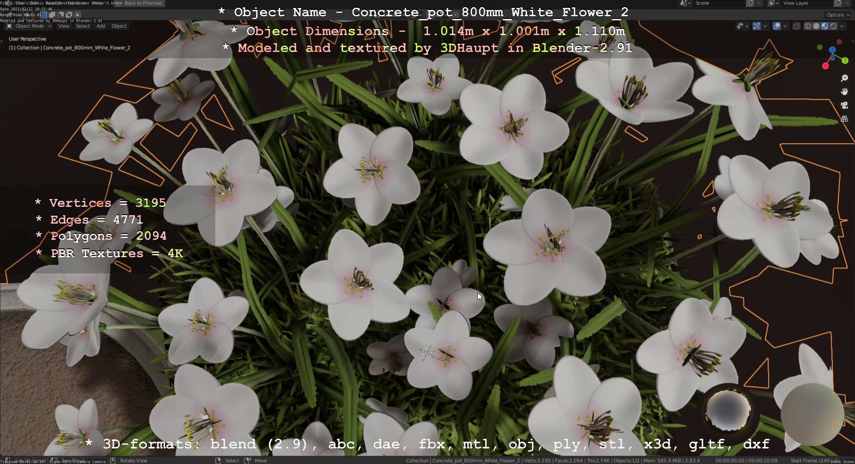 Concrete Pipe Pots With White Flowers 3D Model Collection_61