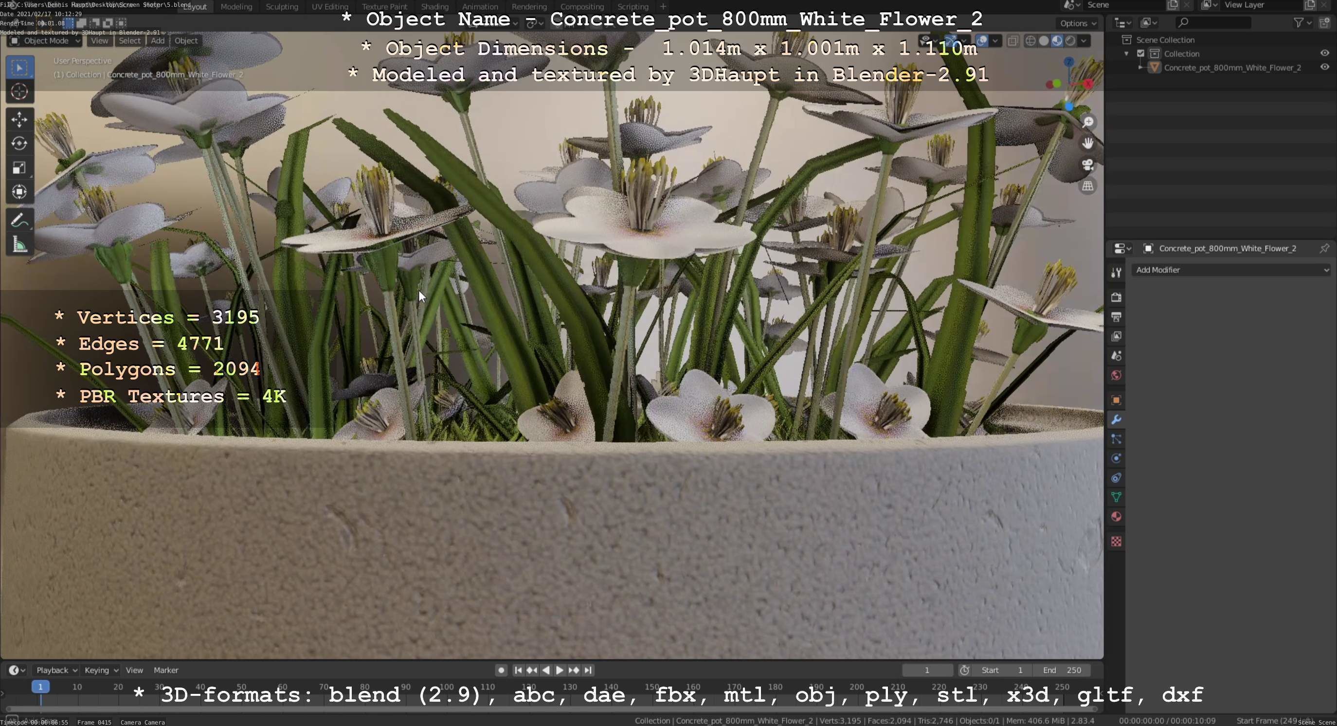 Concrete Pipe Pots With White Flowers 3D Model Collection_68