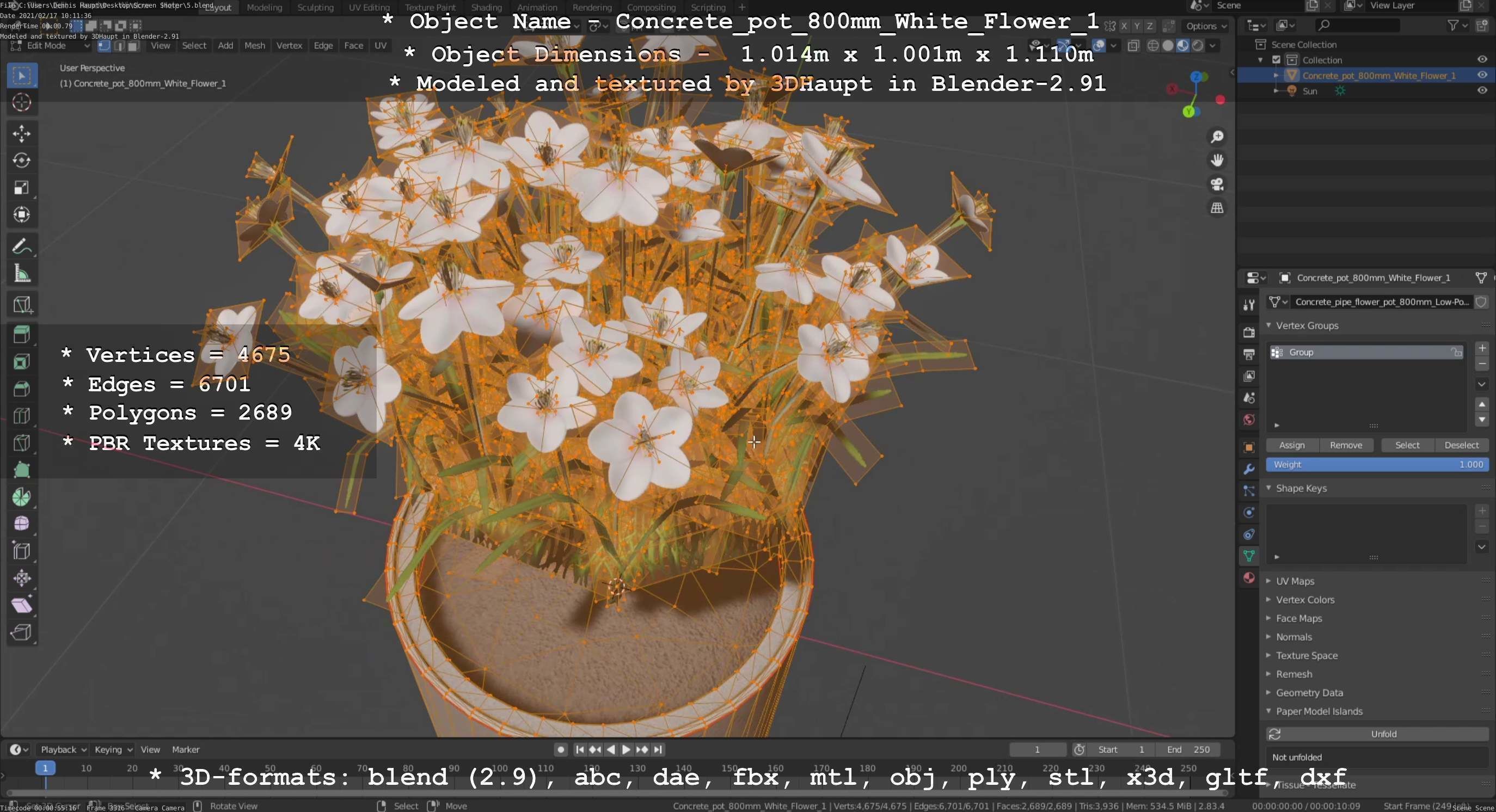 Concrete Pipe Pots With White Flowers 3D Model Collection_42
