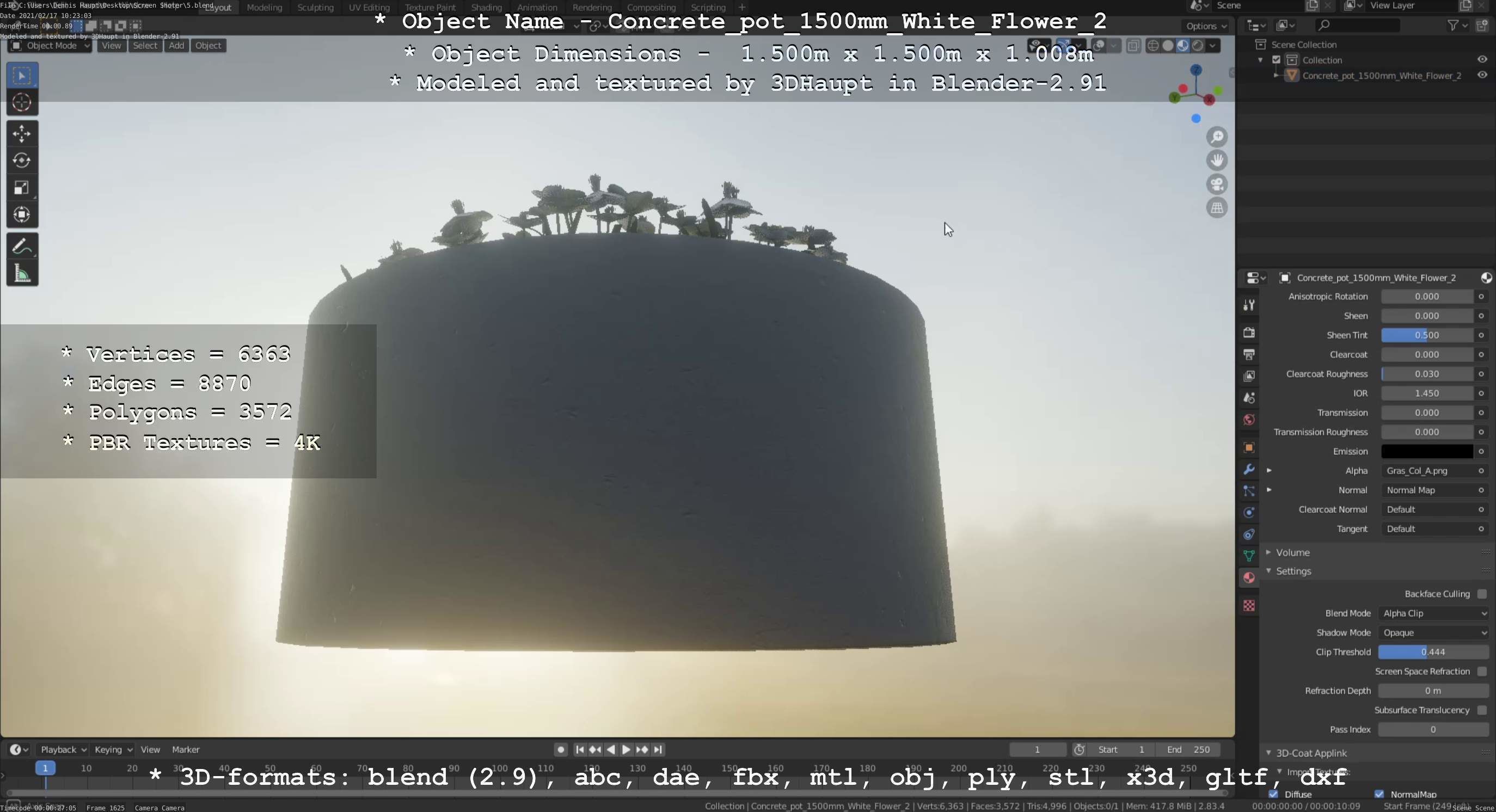 Concrete Pipe Pots With White Flowers 3D Model Collection_115
