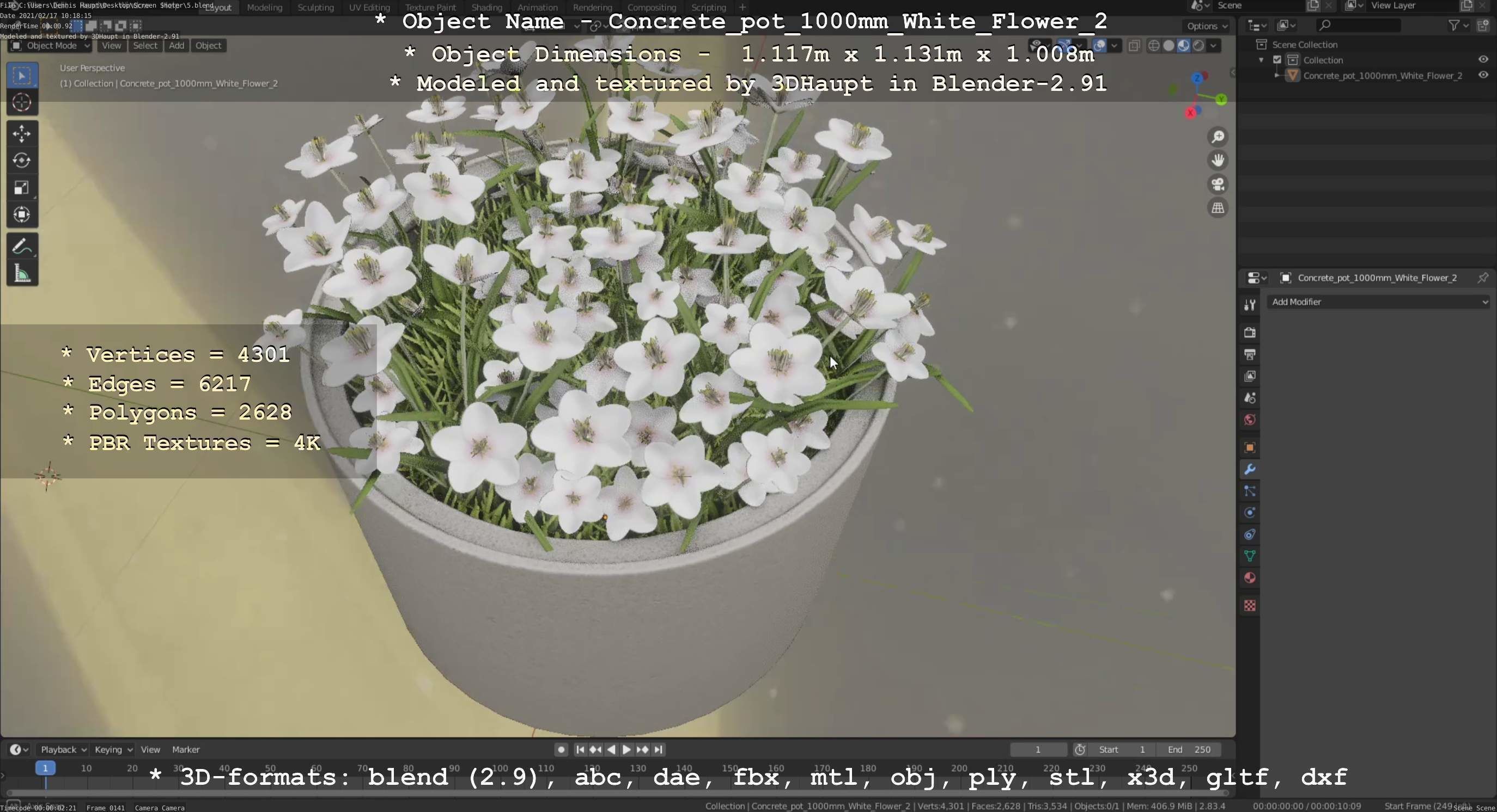 Concrete Pipe Pots With White Flowers 3D Model Collection_97