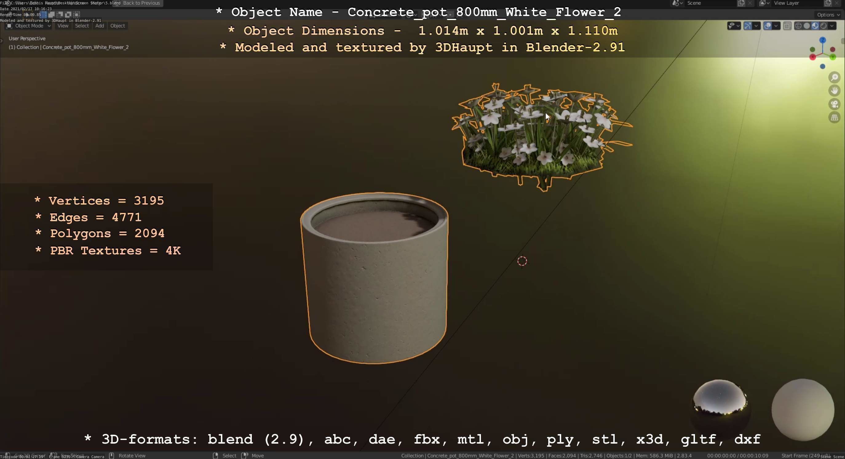 Concrete Pipe Pots With White Flowers 3D Model Collection_63