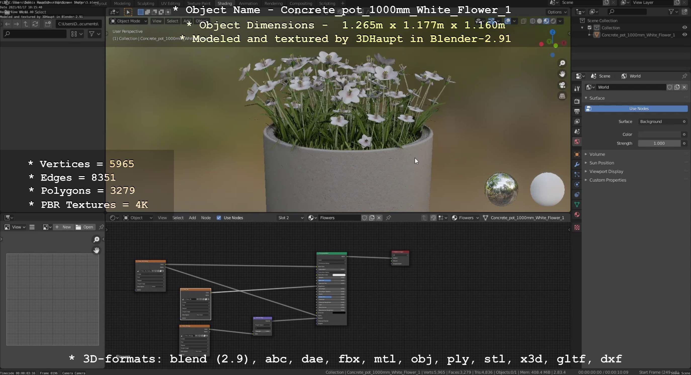 Concrete Pipe Pots With White Flowers 3D Model Collection_76