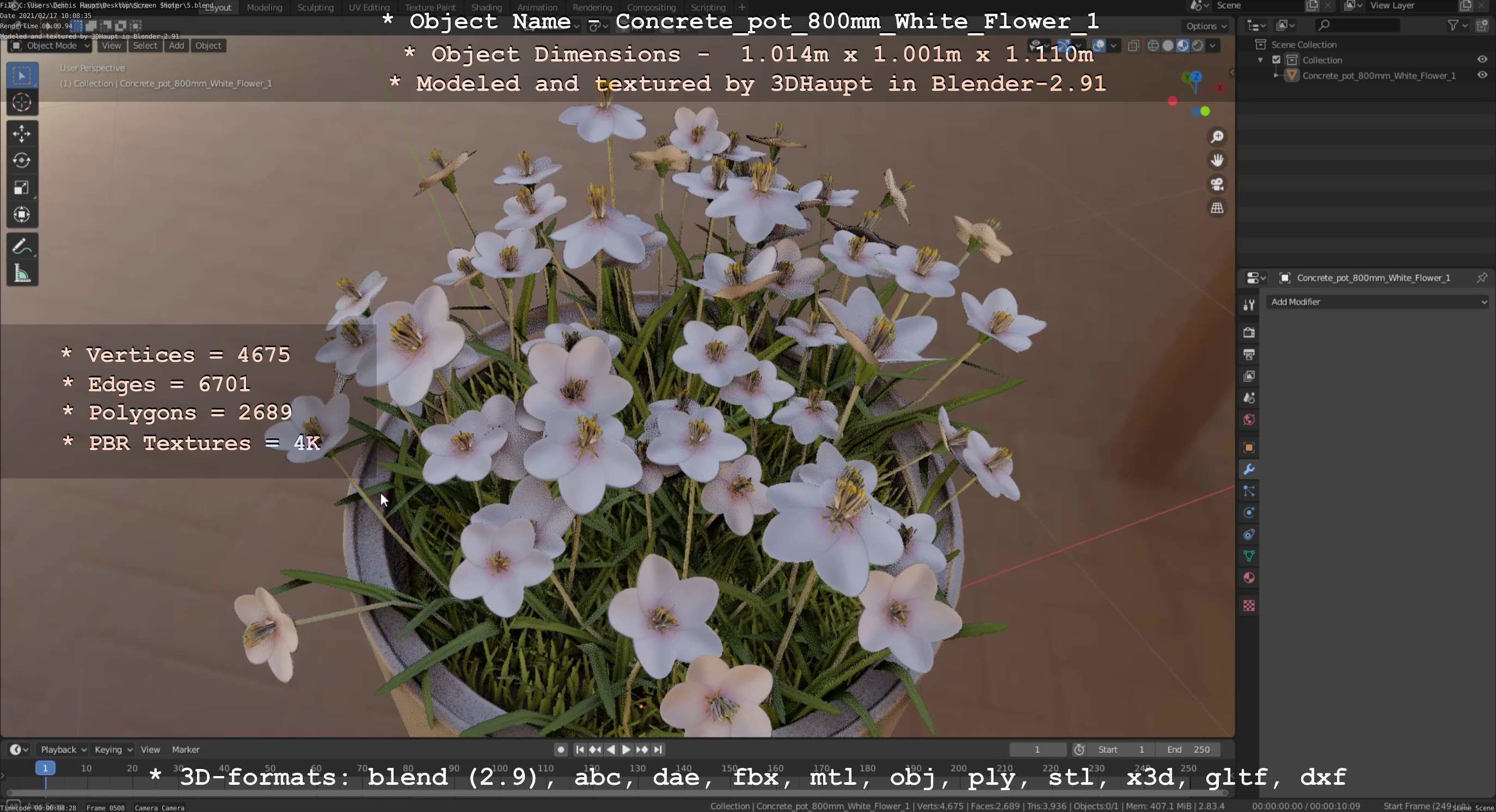 Concrete Pipe Pots With White Flowers 3D Model Collection_44