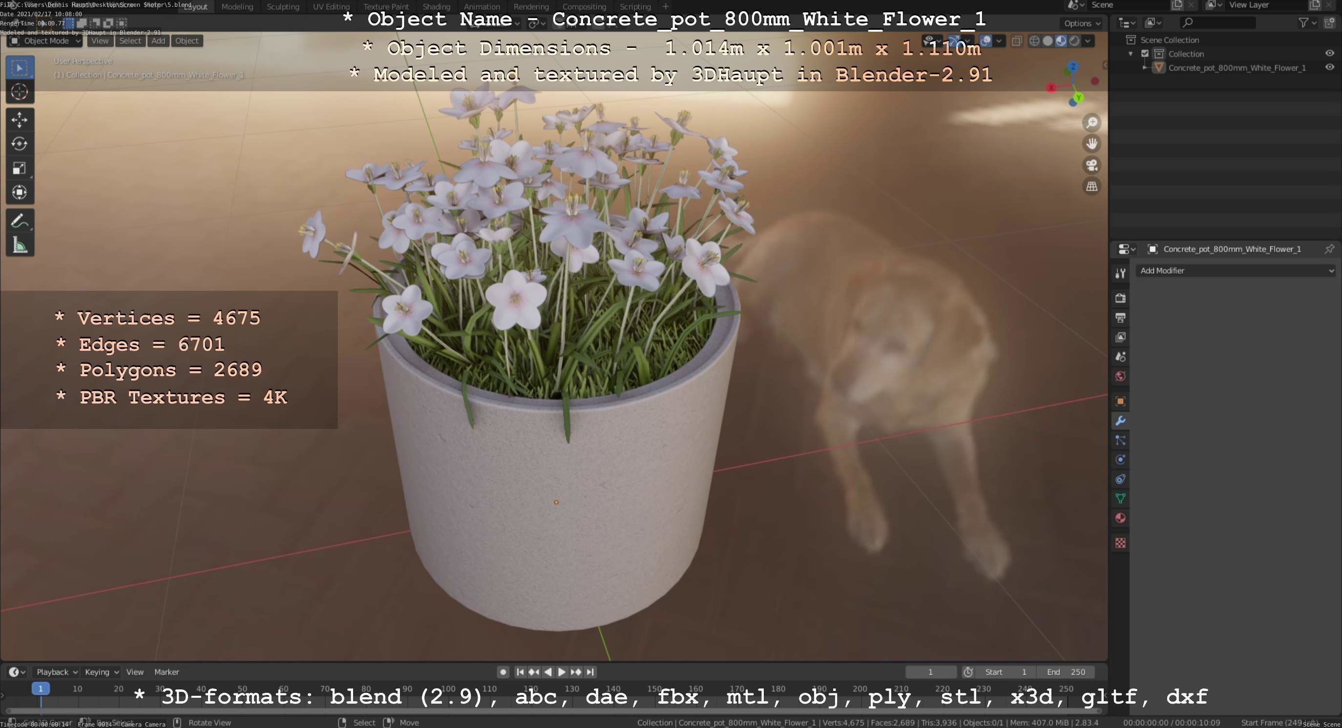Concrete Pipe Pots With White Flowers 3D Model Collection_18