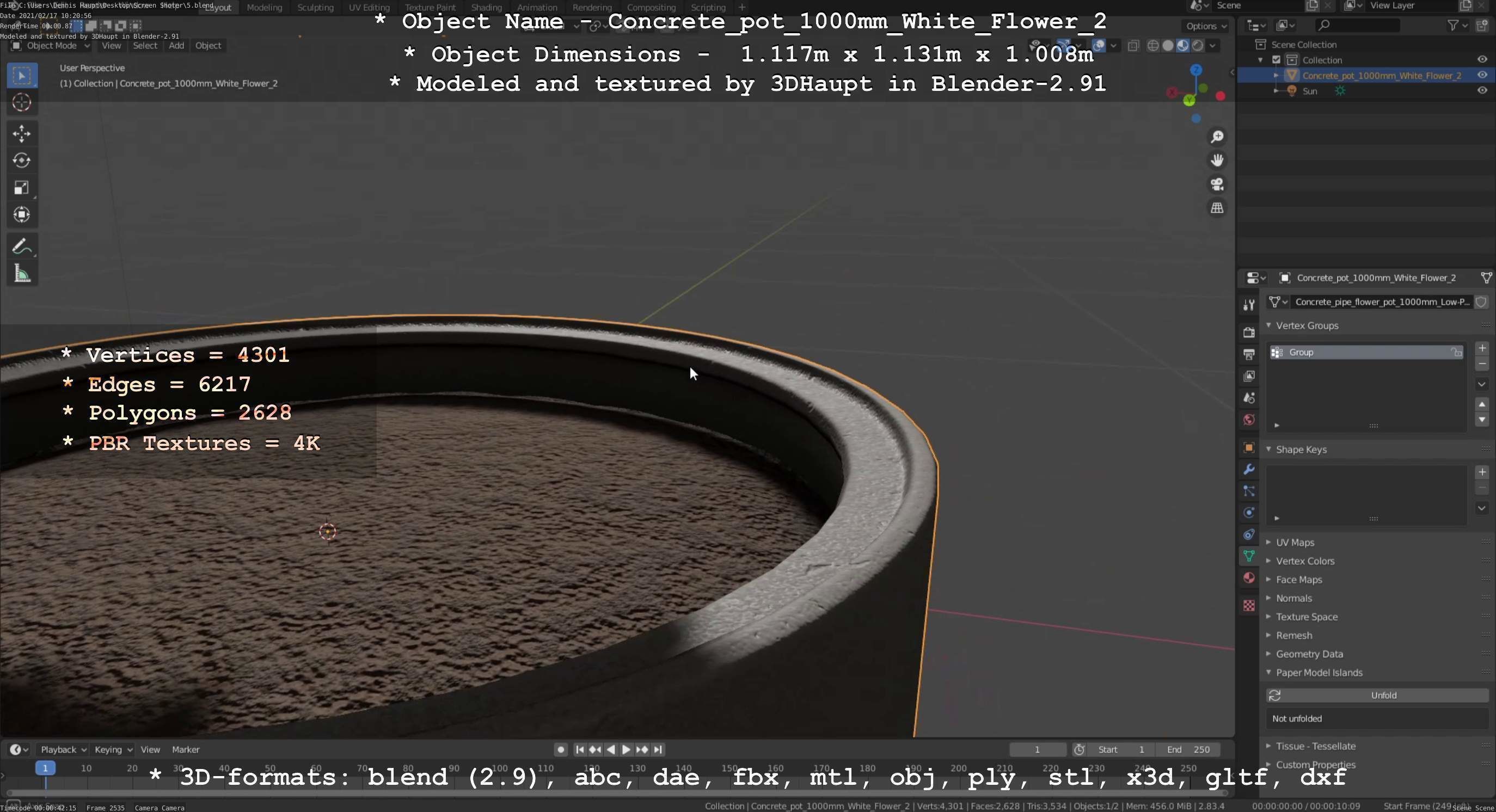 Concrete Pipe Pots With White Flowers 3D Model Collection_96