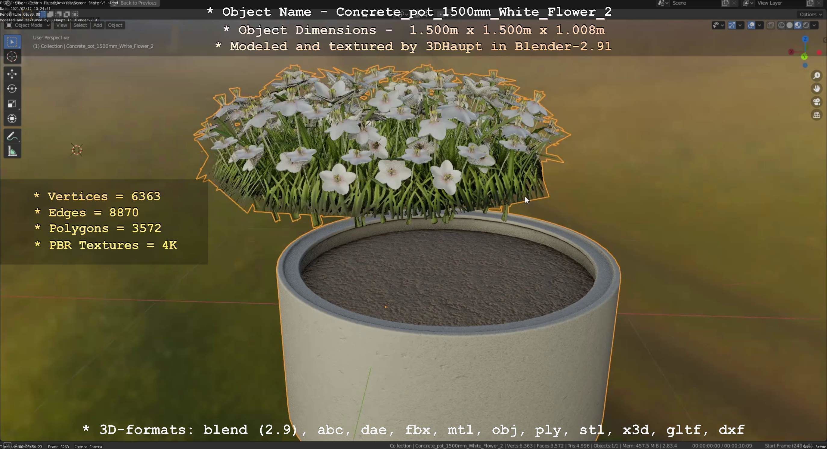 Concrete Pipe Pots With White Flowers 3D Model Collection_132