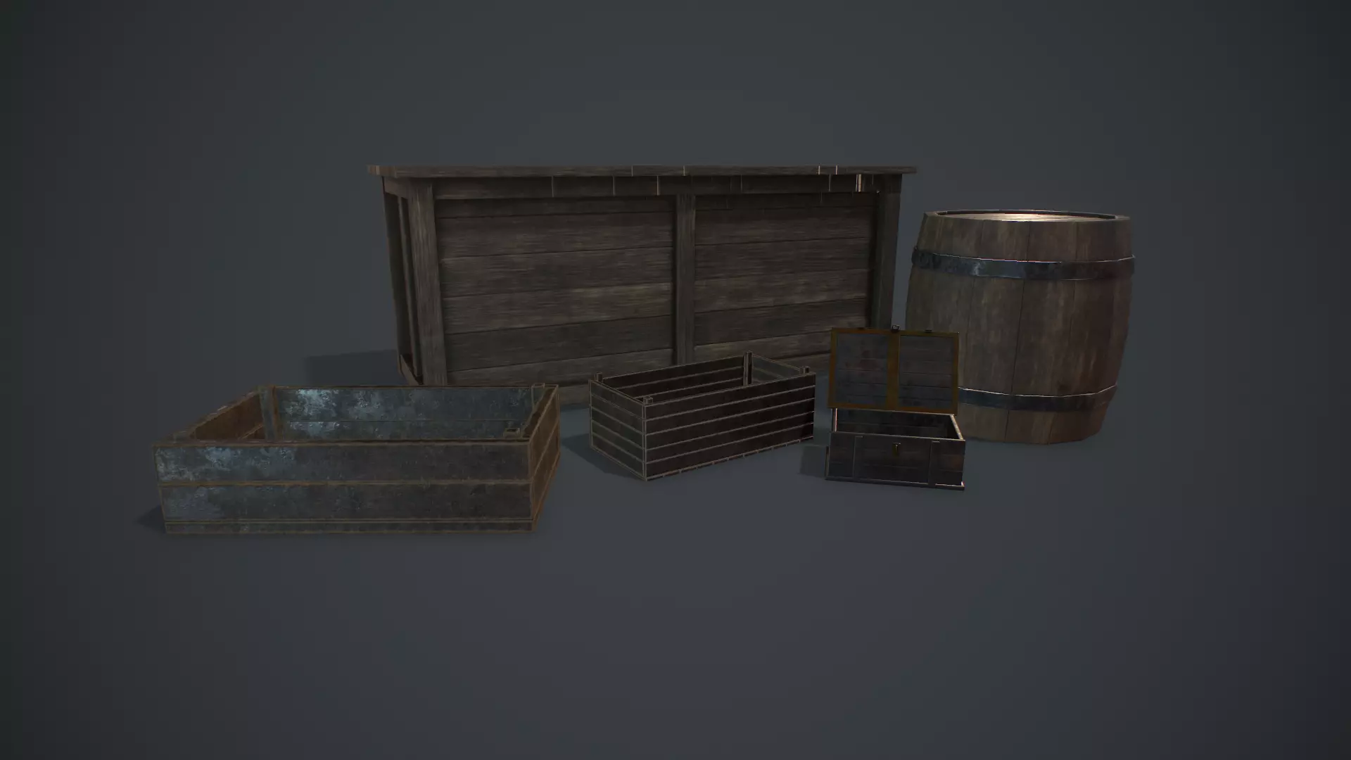 Set medieval storage boxes Free low-poly 3D model