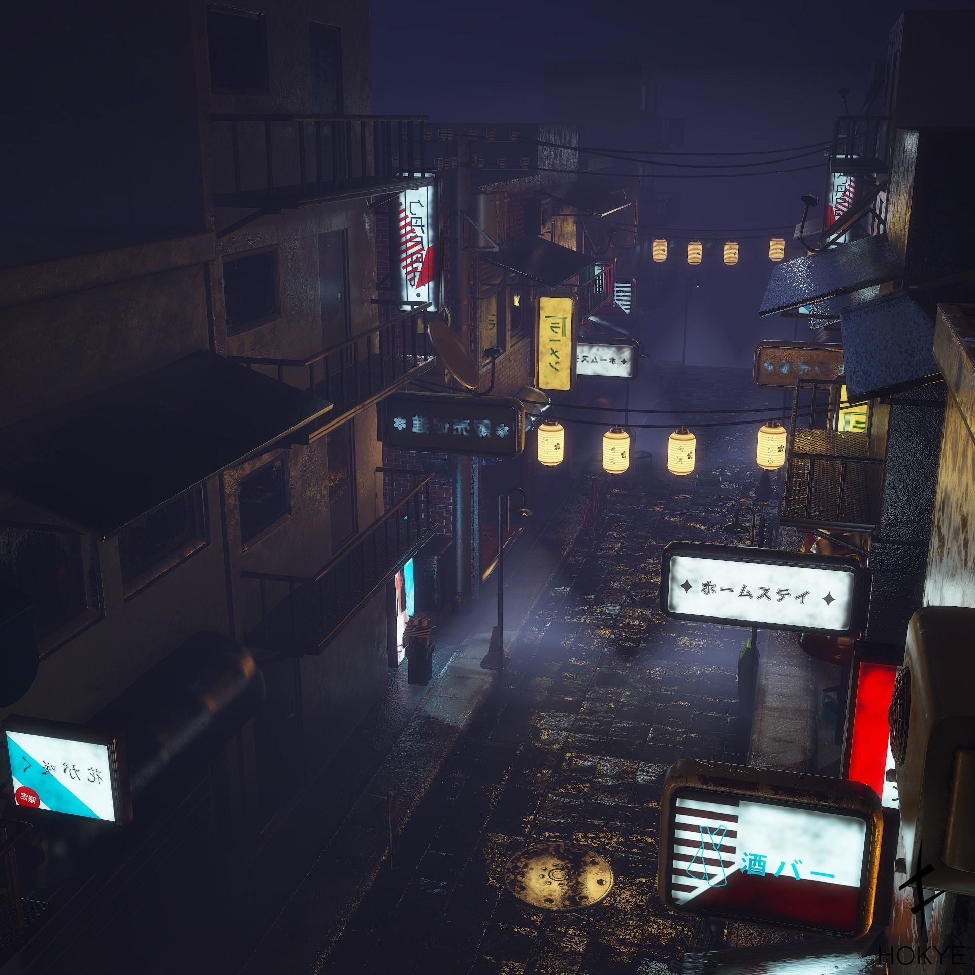 Japanese street alley Pack low-poly 3d model Low-poly 3D model_7