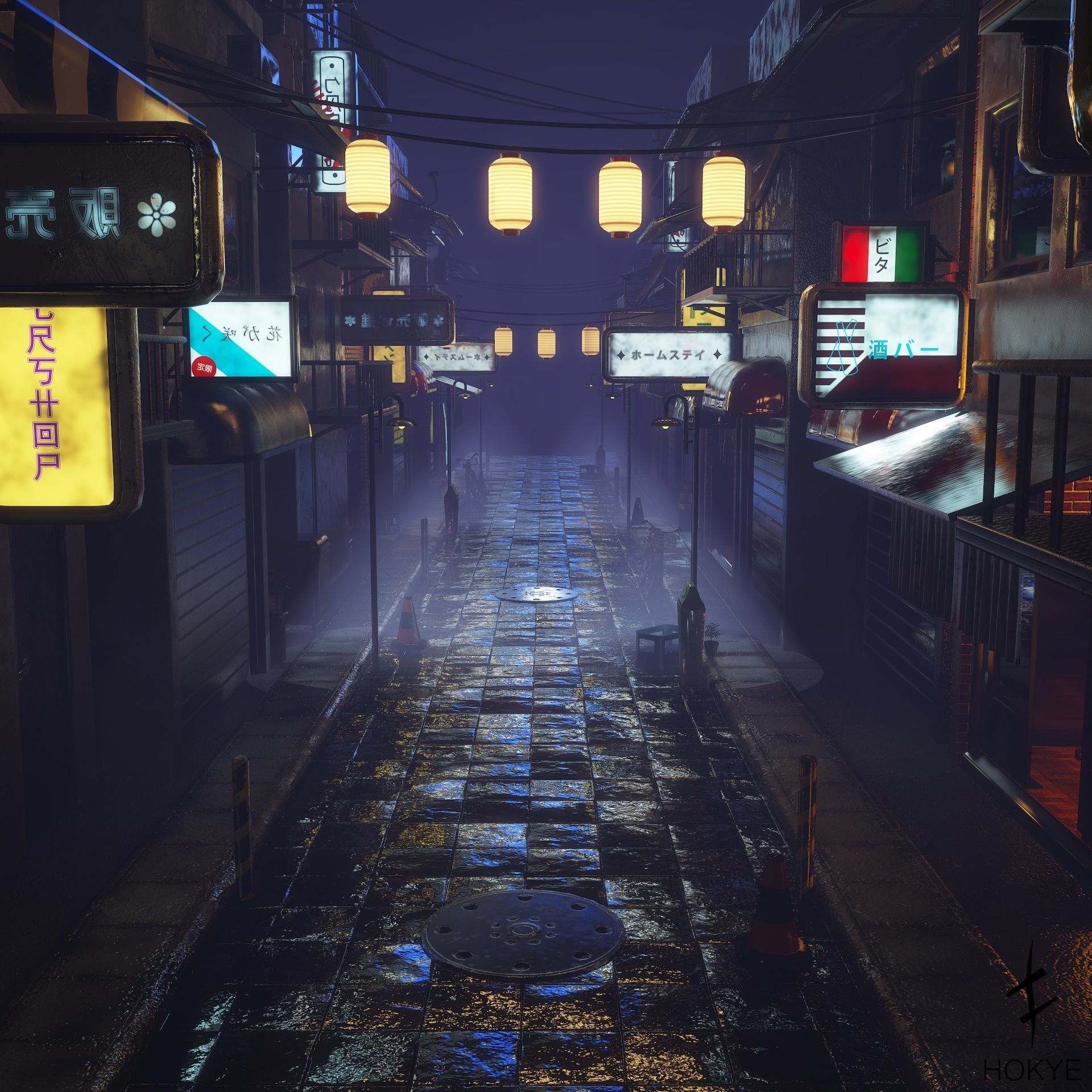 Japanese street alley Pack low-poly 3d model Low-poly 3D model_5