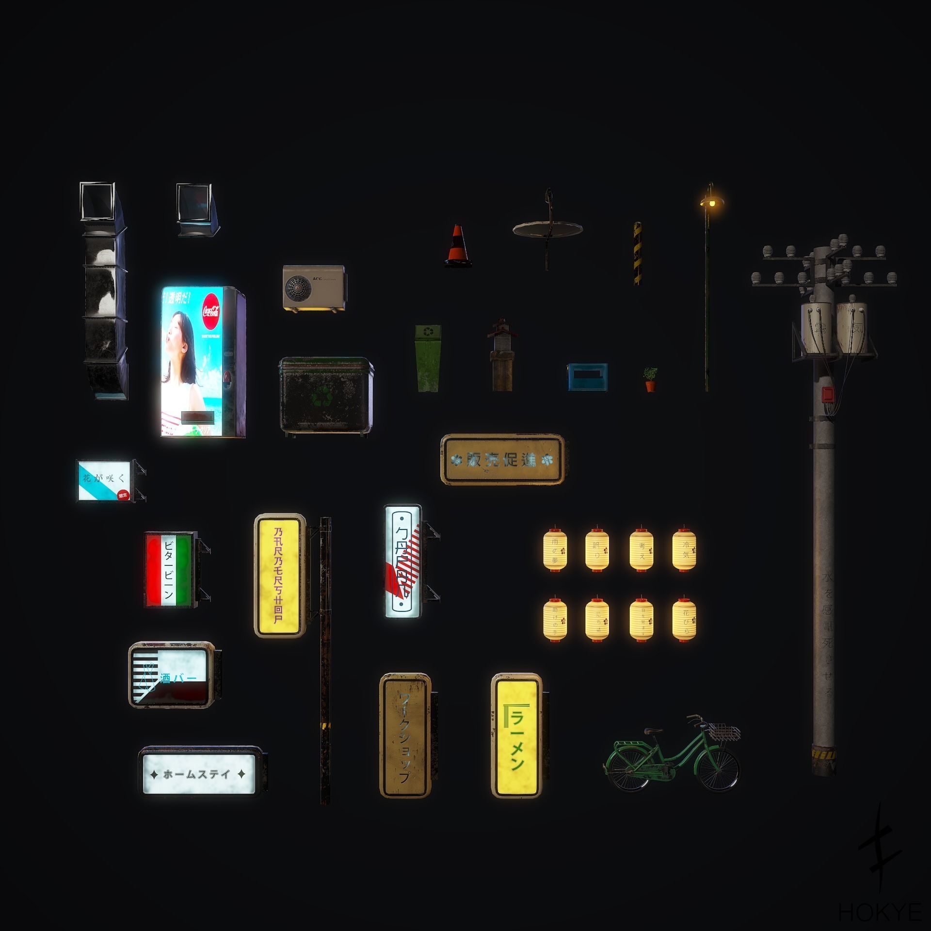 Japanese street alley Pack low-poly 3d model Low-poly 3D model_3