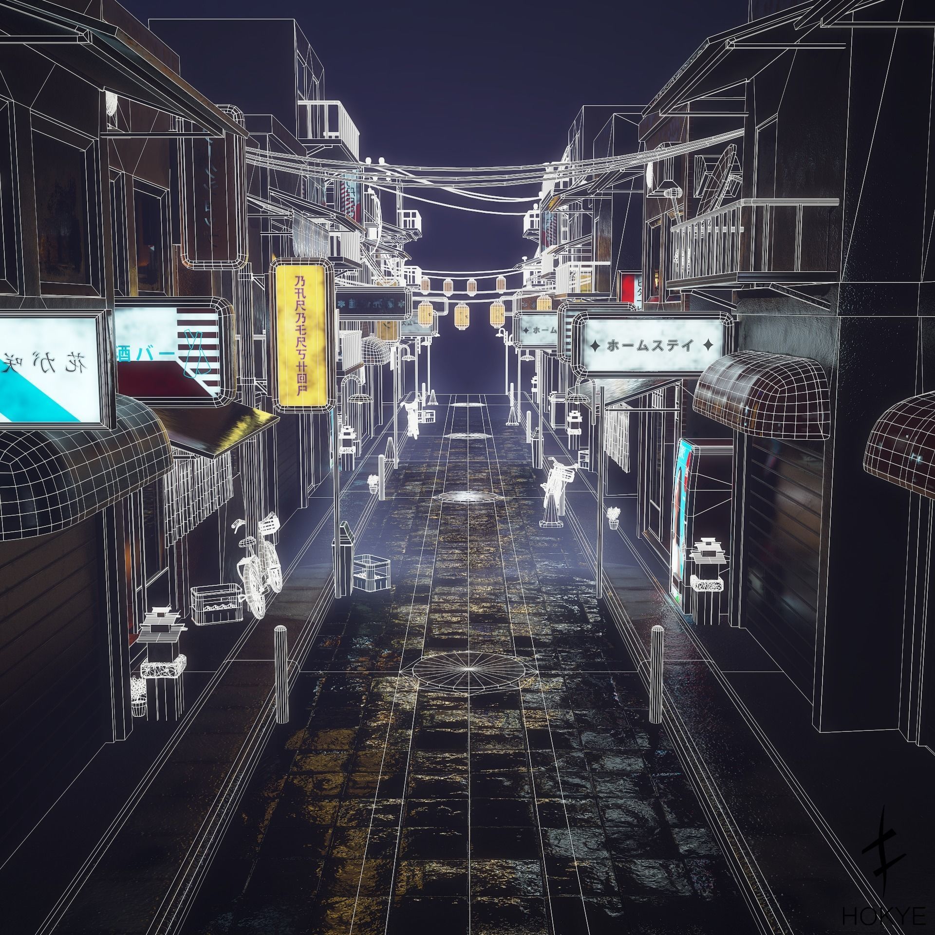 Japanese street alley Pack low-poly 3d model Low-poly 3D model_4