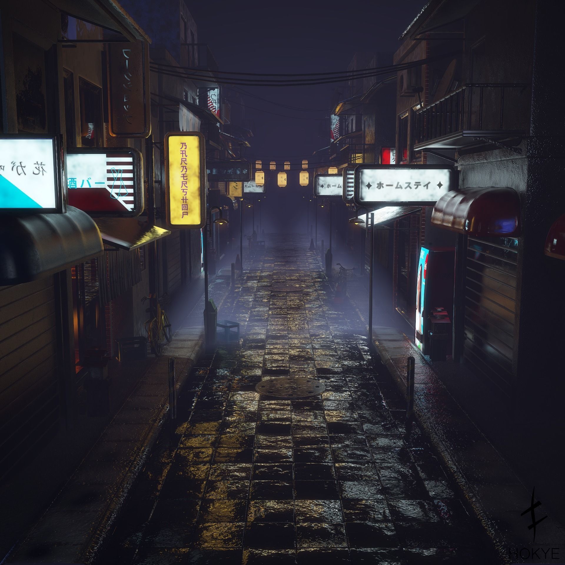 Japanese street alley Pack low-poly 3d model Low-poly 3D model_1