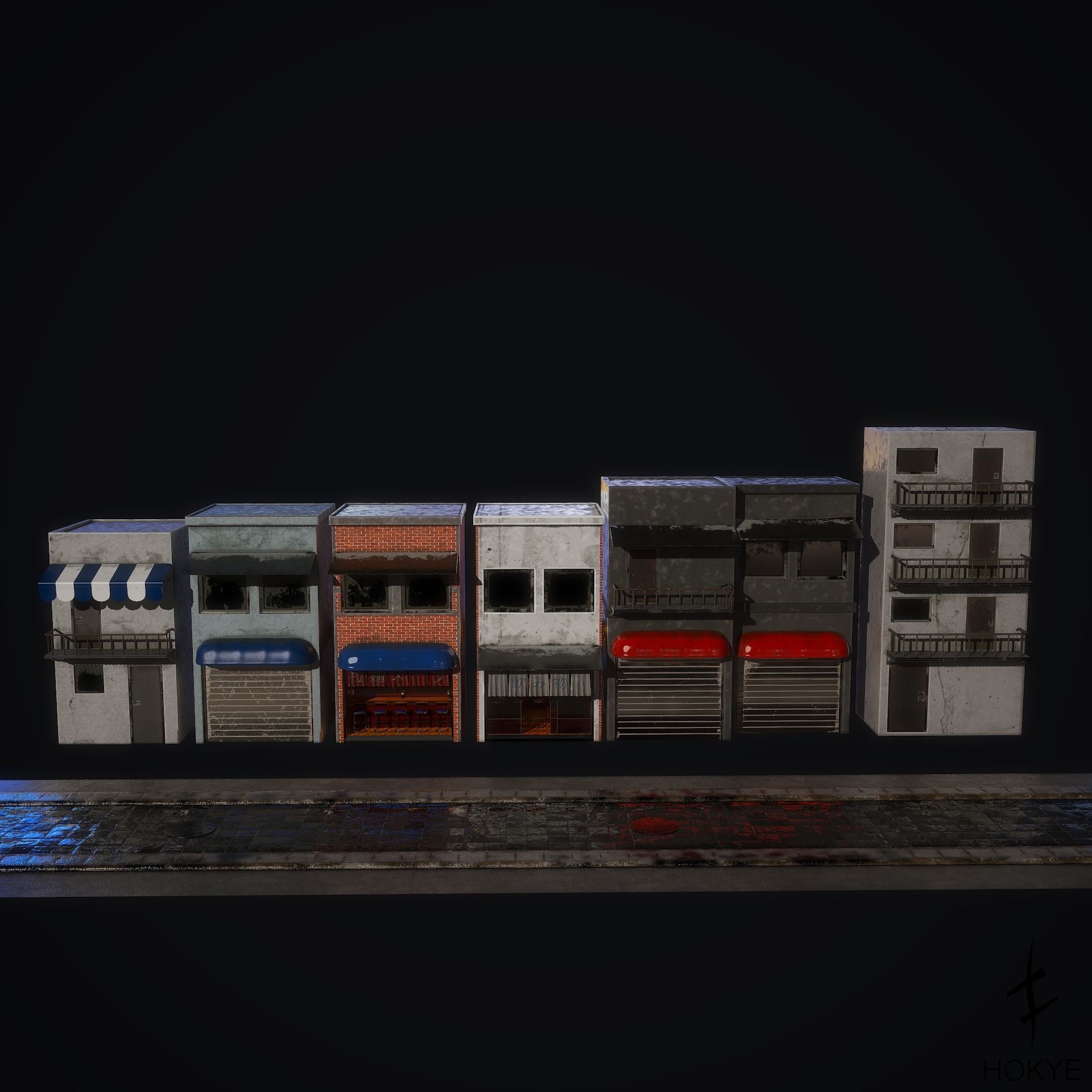 Japanese street alley Pack low-poly 3d model Low-poly 3D model_2