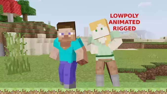 MINECRAFT 3D STEVE AND ALEX - RIGGED AND ANIMATED Low-poly 3D model