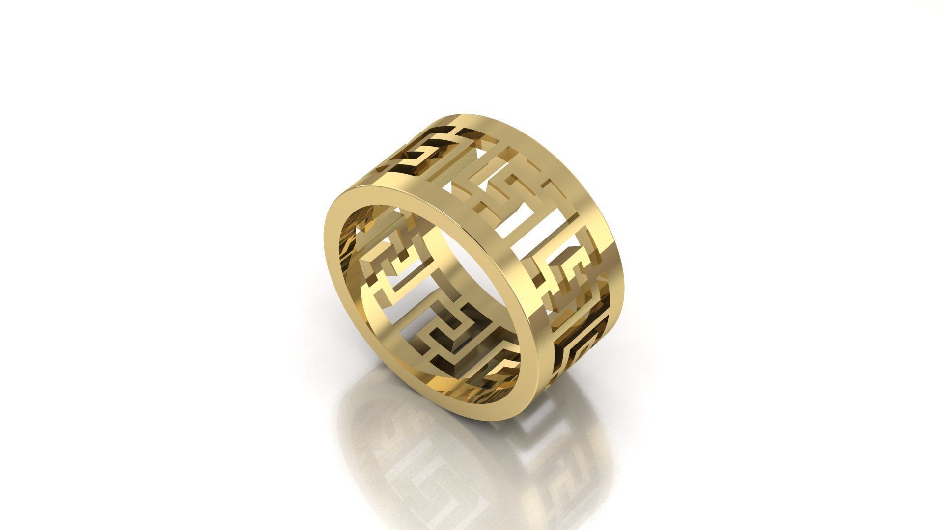 Ring 3D print model sterling silver with geometric pattern 3D print model_9