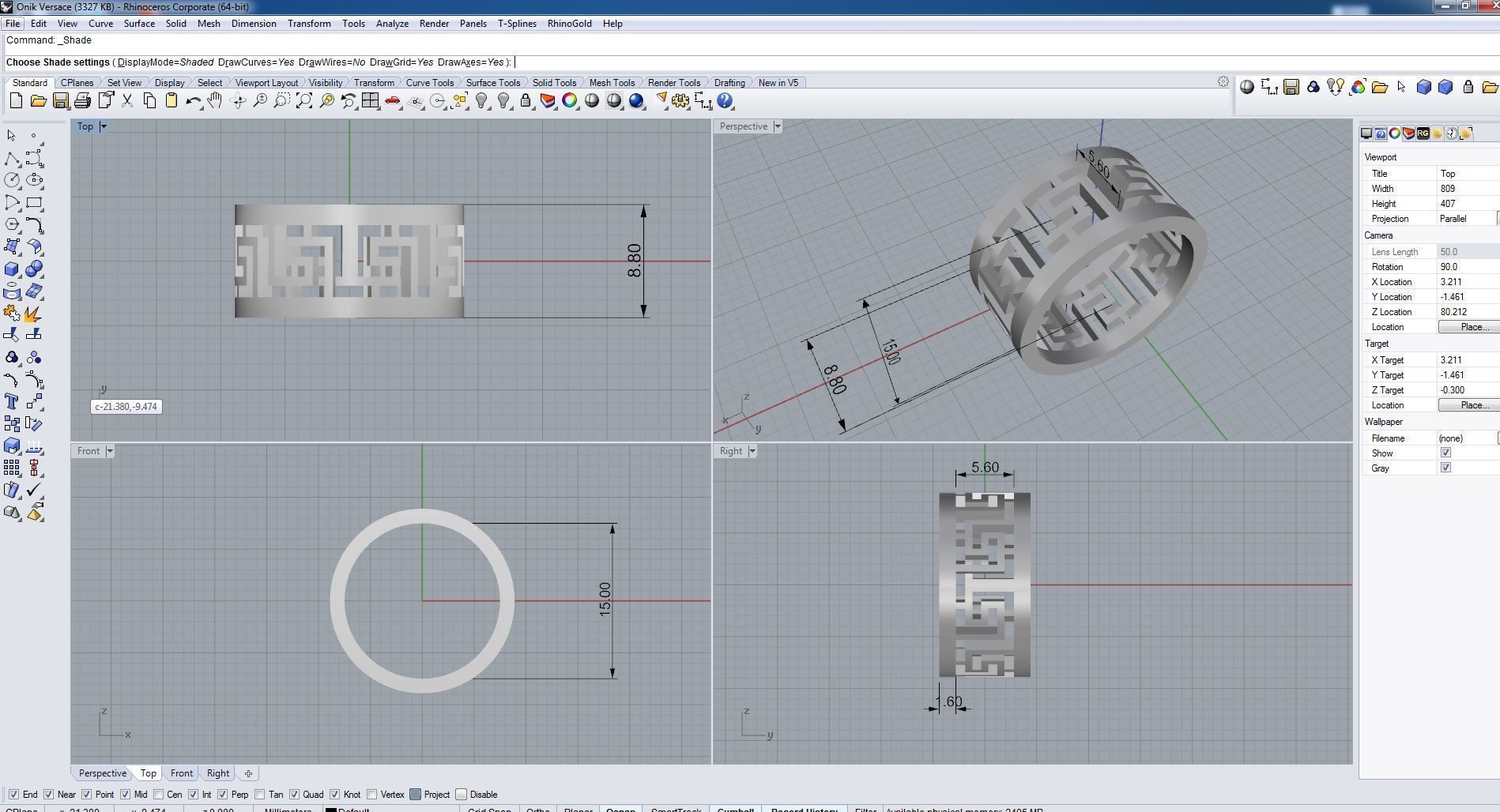 Ring 3D print model sterling silver with geometric pattern 3D print model_3